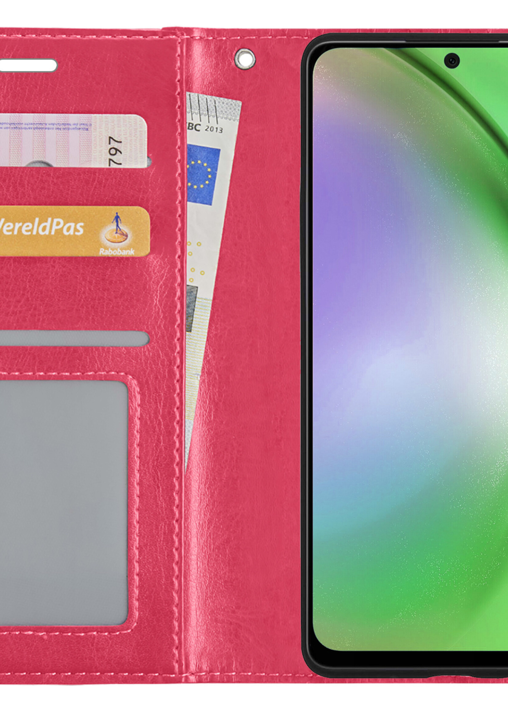 LUQ Hoesje Geschikt voor Samsung A54 Hoesje Book Case Hoes Wallet Cover Met Screenprotector - Hoes Geschikt voor Samsung Galaxy A54 Hoesje Bookcase Hoes - Donkerroze