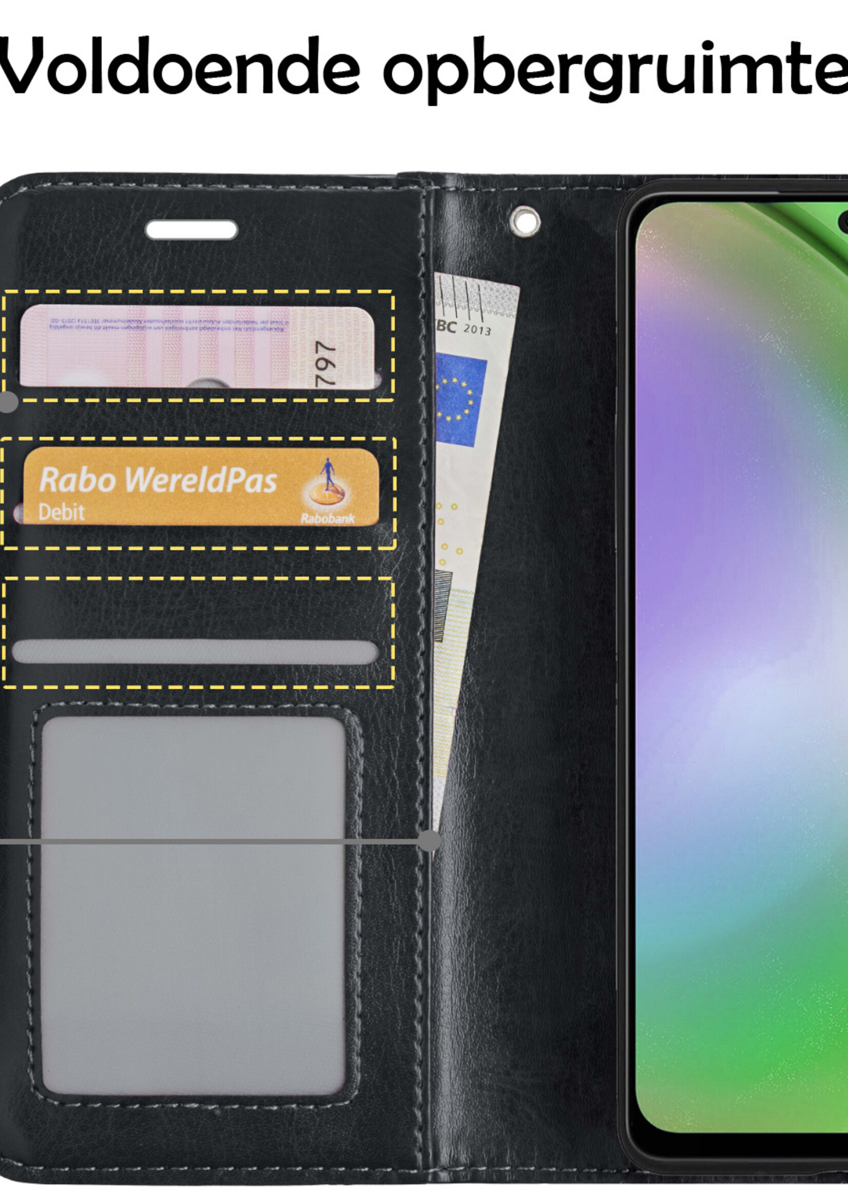 LUQ Hoesje Geschikt voor Samsung A54 Hoesje Book Case Hoes Wallet Cover Met Screenprotector - Hoes Geschikt voor Samsung Galaxy A54 Hoesje Bookcase Hoes - Zwart