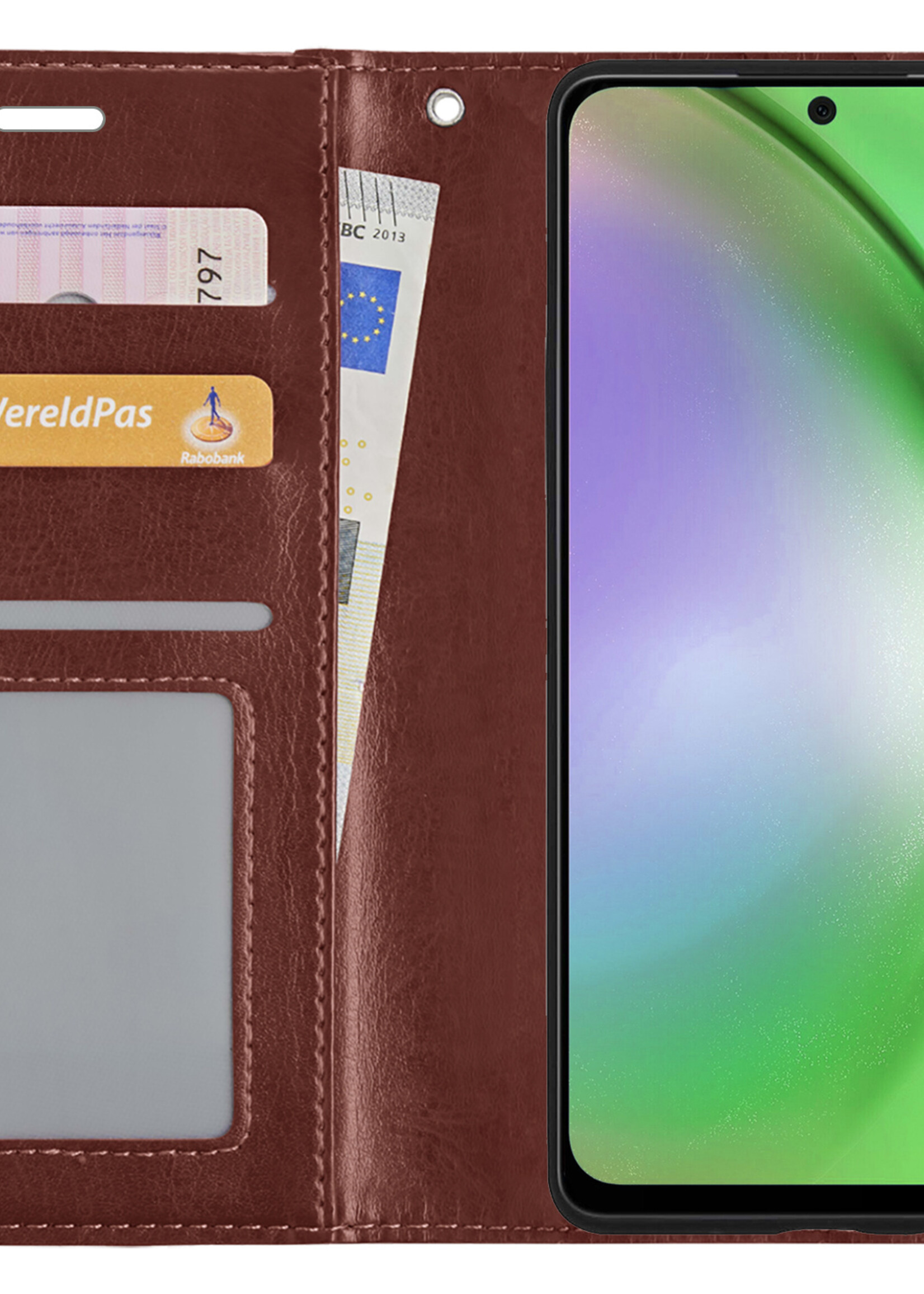 LUQ Hoesje Geschikt voor Samsung A54 Hoesje Book Case Hoes Wallet Cover Met 2x Screenprotector - Hoes Geschikt voor Samsung Galaxy A54 Hoesje Bookcase Hoes - Bruin