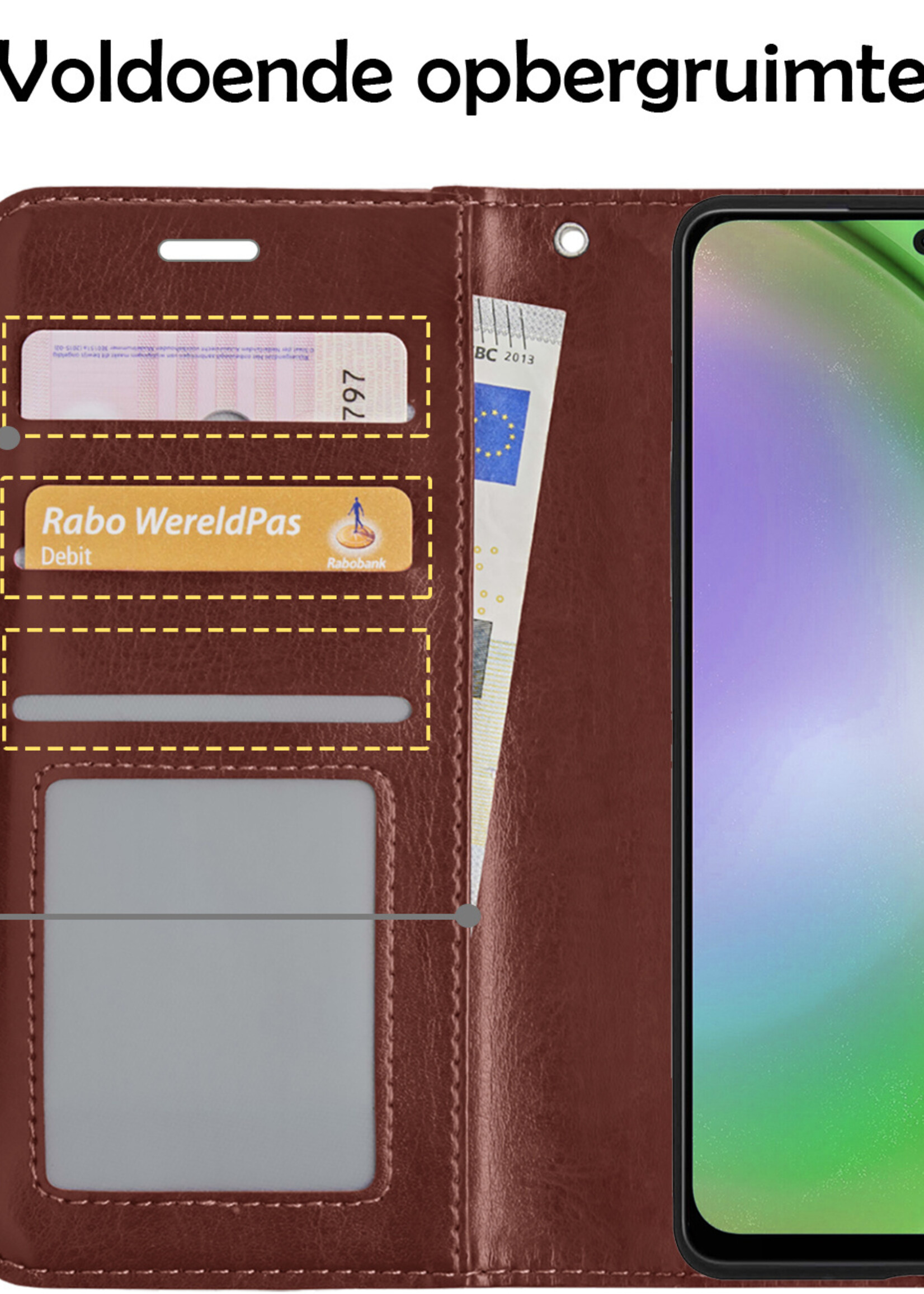 LUQ Hoesje Geschikt voor Samsung A54 Hoesje Book Case Hoes Wallet Cover Met 2x Screenprotector - Hoes Geschikt voor Samsung Galaxy A54 Hoesje Bookcase Hoes - Bruin
