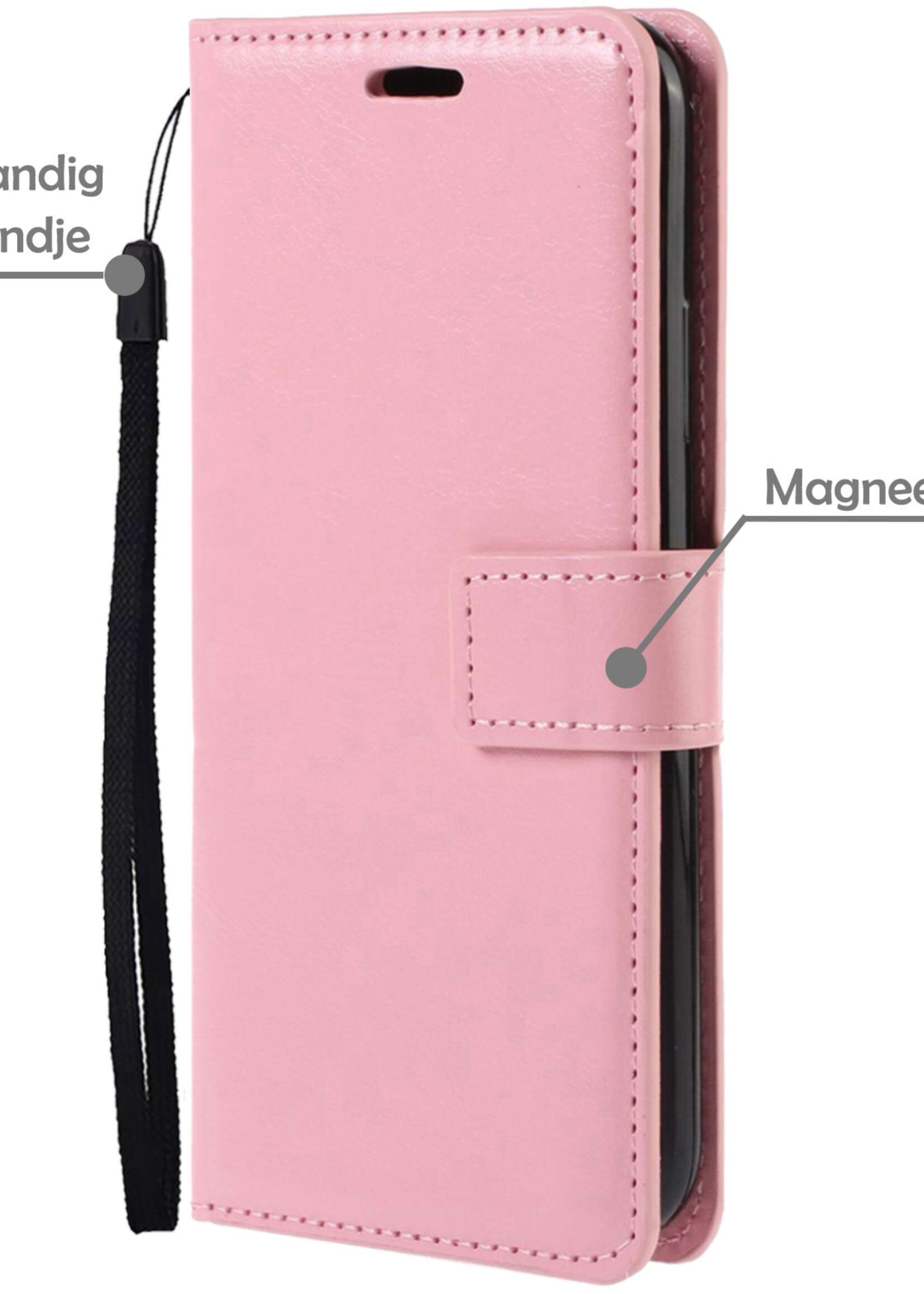LUQ Hoesje Geschikt voor Samsung A54 Hoesje Book Case Hoes Wallet Cover Met 2x Screenprotector - Hoes Geschikt voor Samsung Galaxy A54 Hoesje Bookcase Hoes - Lichtroze