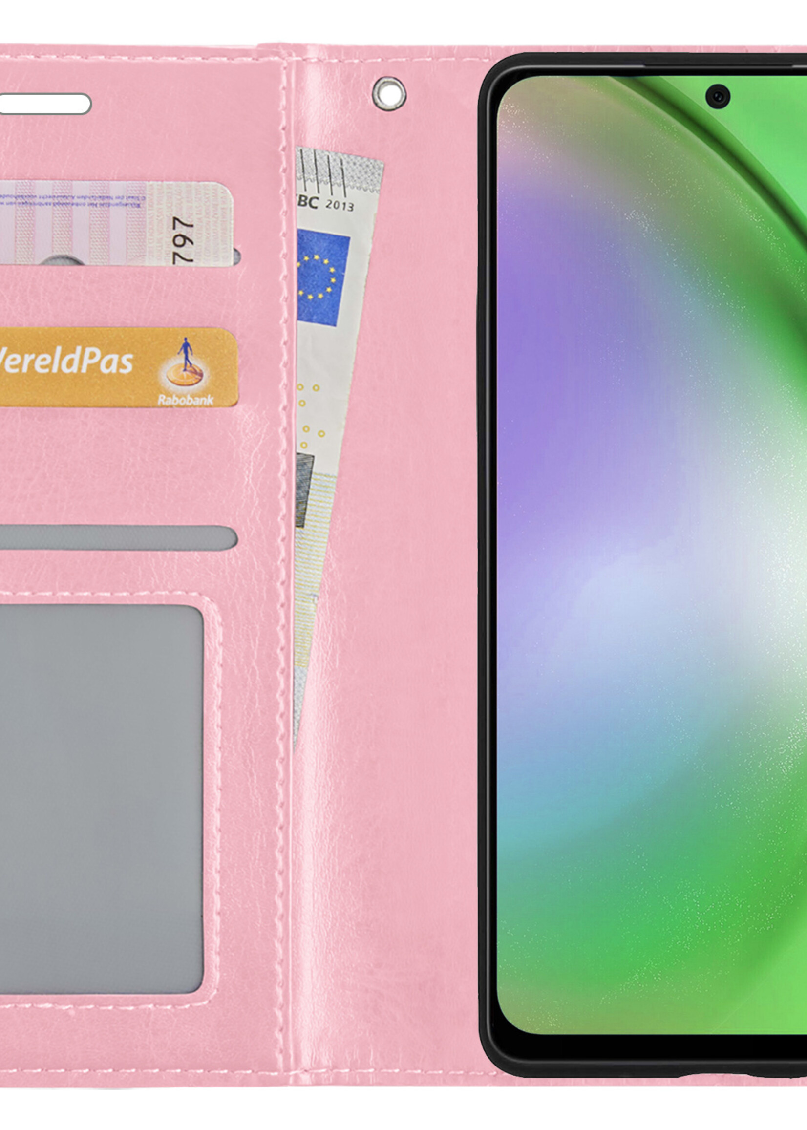 LUQ Hoesje Geschikt voor Samsung A54 Hoesje Book Case Hoes Wallet Cover Met 2x Screenprotector - Hoes Geschikt voor Samsung Galaxy A54 Hoesje Bookcase Hoes - Lichtroze