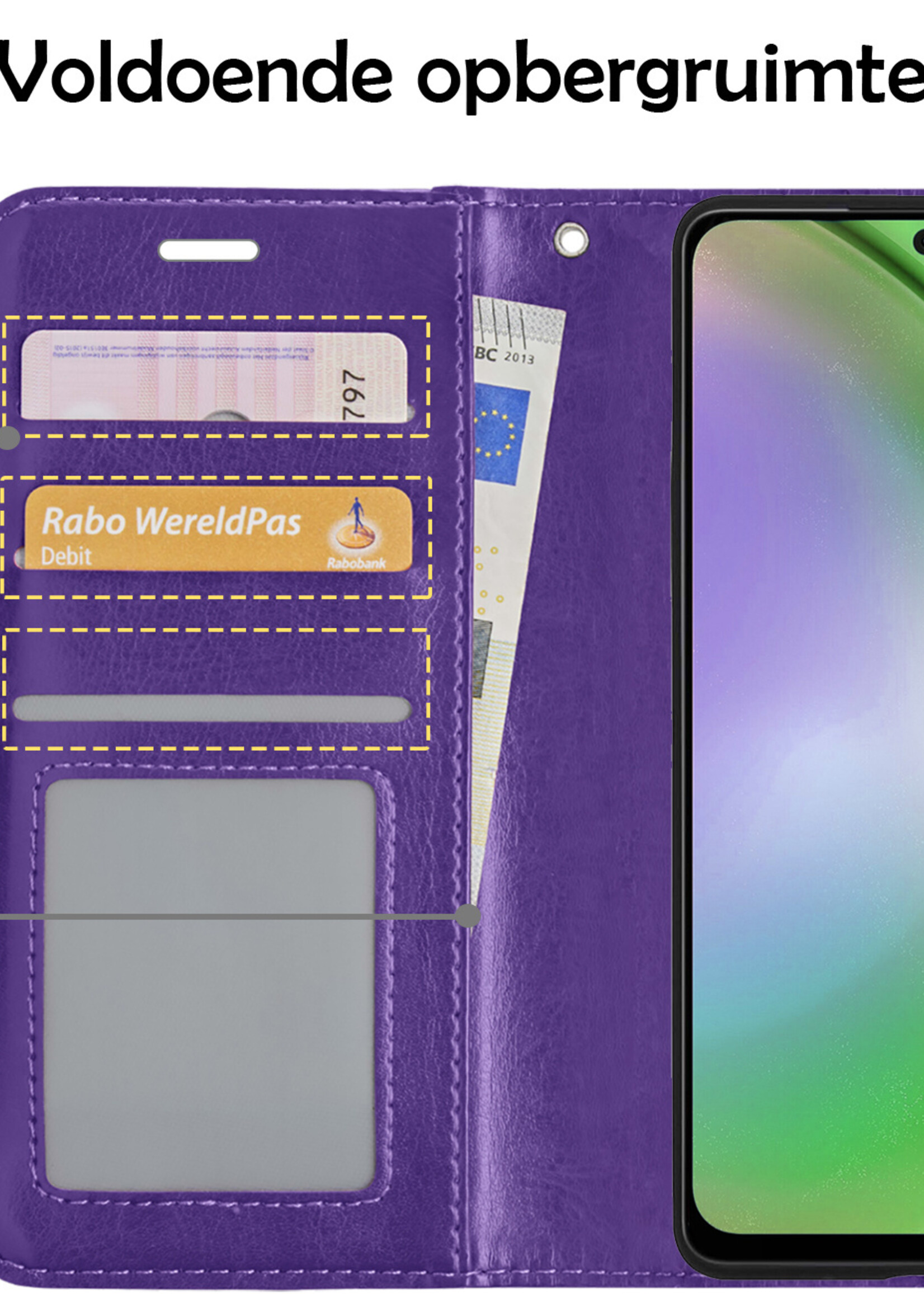 LUQ Hoesje Geschikt voor Samsung A54 Hoesje Book Case Hoes Wallet Cover Met 2x Screenprotector - Hoes Geschikt voor Samsung Galaxy A54 Hoesje Bookcase Hoes - Paars