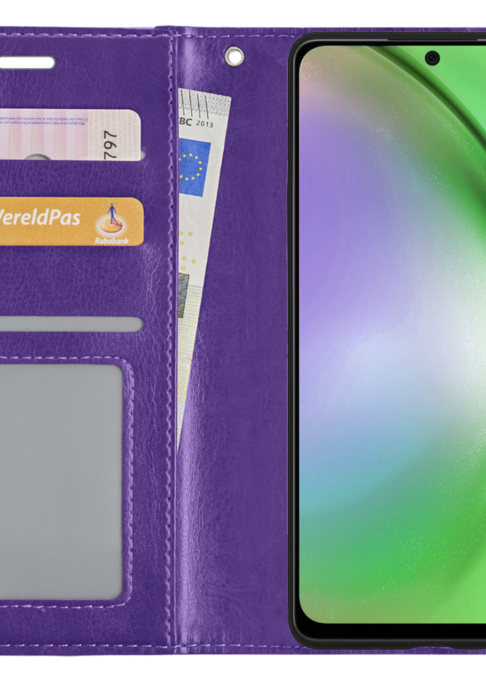 LUQ Hoesje Geschikt voor Samsung A54 Hoesje Book Case Hoes Wallet Cover Met 2x Screenprotector - Hoes Geschikt voor Samsung Galaxy A54 Hoesje Bookcase Hoes - Paars