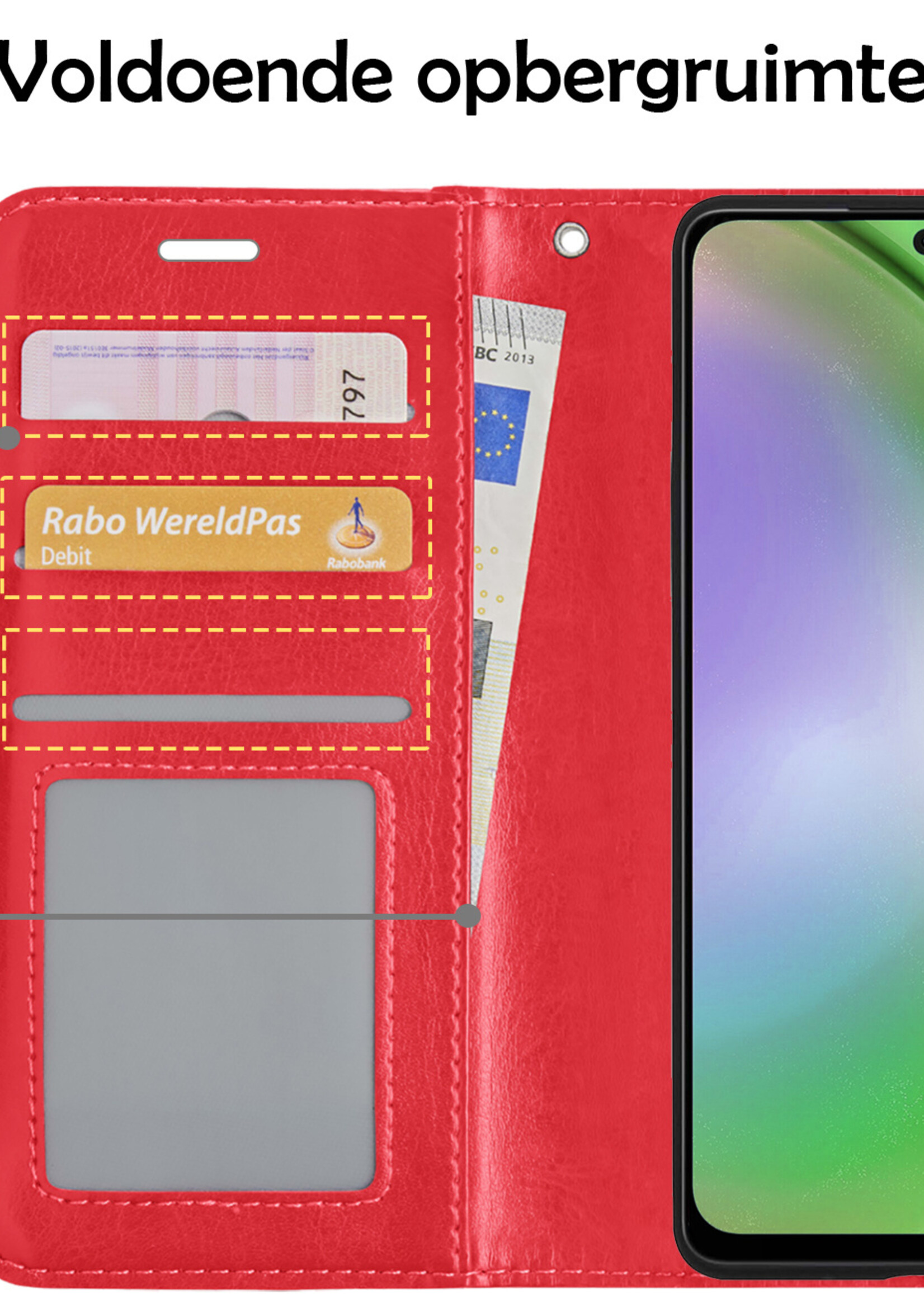 LUQ Hoesje Geschikt voor Samsung A54 Hoesje Book Case Hoes Wallet Cover Met 2x Screenprotector - Hoes Geschikt voor Samsung Galaxy A54 Hoesje Bookcase Hoes - Rood