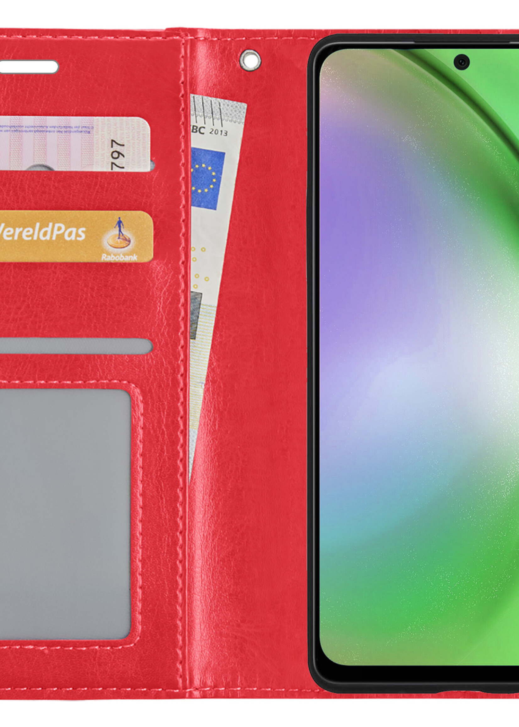 LUQ Hoesje Geschikt voor Samsung A54 Hoesje Book Case Hoes Wallet Cover Met 2x Screenprotector - Hoes Geschikt voor Samsung Galaxy A54 Hoesje Bookcase Hoes - Rood
