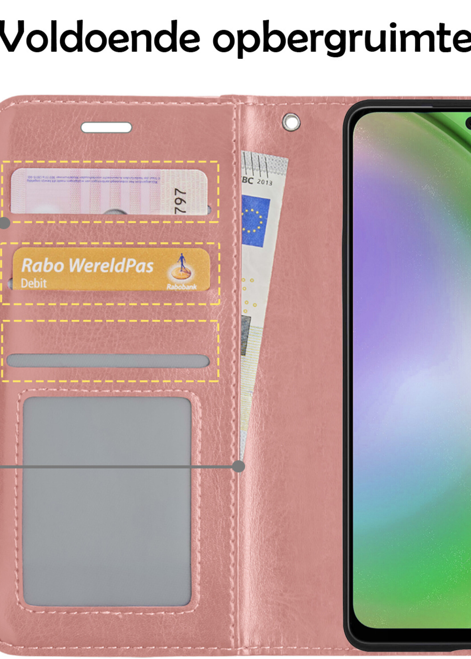 LUQ Hoesje Geschikt voor Samsung A54 Hoesje Book Case Hoes Wallet Cover Met 2x Screenprotector - Hoes Geschikt voor Samsung Galaxy A54 Hoesje Bookcase Hoes - Rosé goud