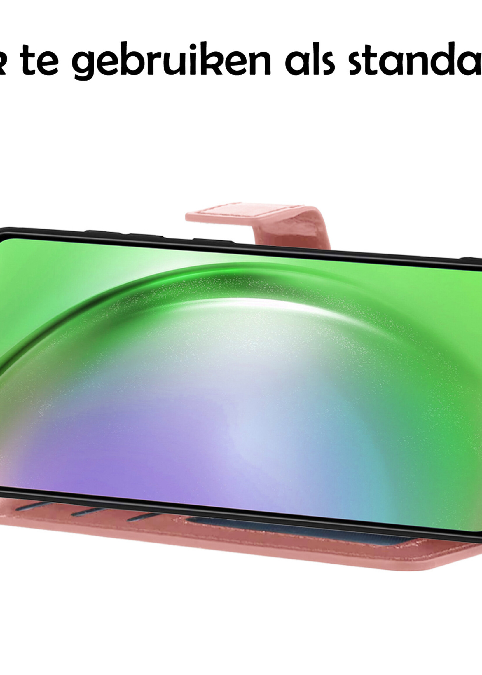 LUQ Hoesje Geschikt voor Samsung A54 Hoesje Book Case Hoes Wallet Cover Met 2x Screenprotector - Hoes Geschikt voor Samsung Galaxy A54 Hoesje Bookcase Hoes - Rosé goud