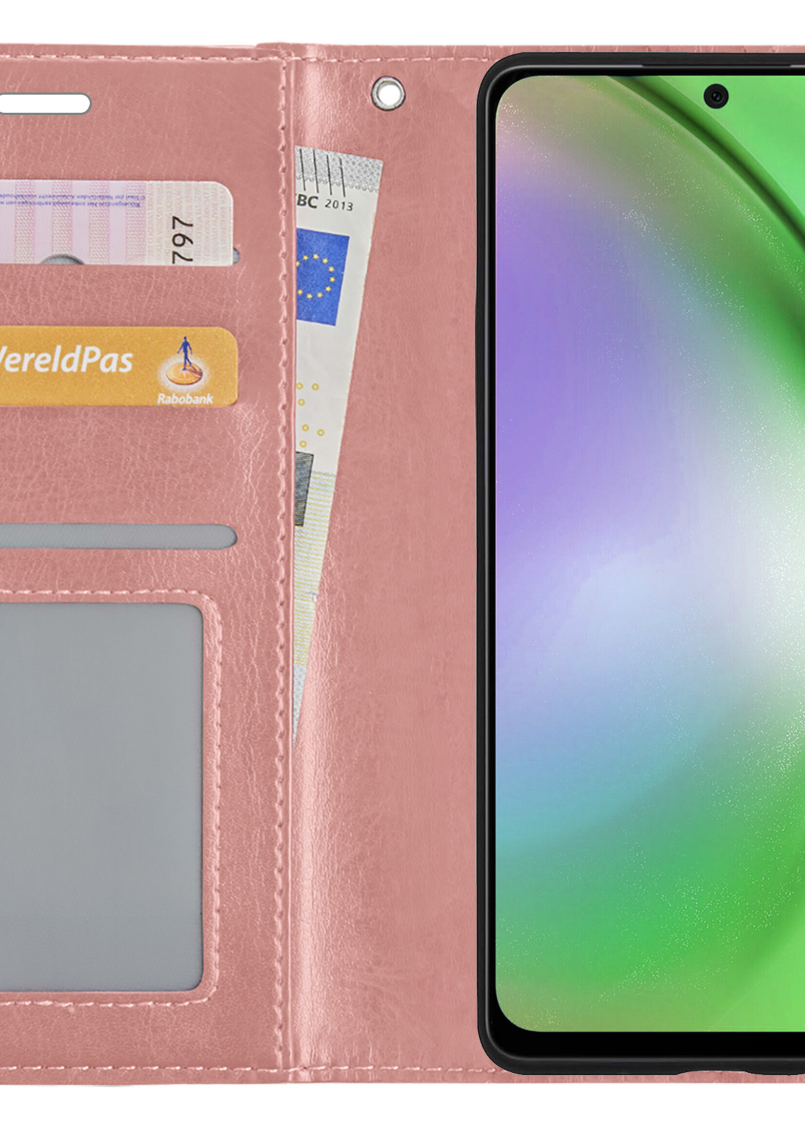 LUQ Hoesje Geschikt voor Samsung A54 Hoesje Book Case Hoes Wallet Cover Met 2x Screenprotector - Hoes Geschikt voor Samsung Galaxy A54 Hoesje Bookcase Hoes - Rosé goud
