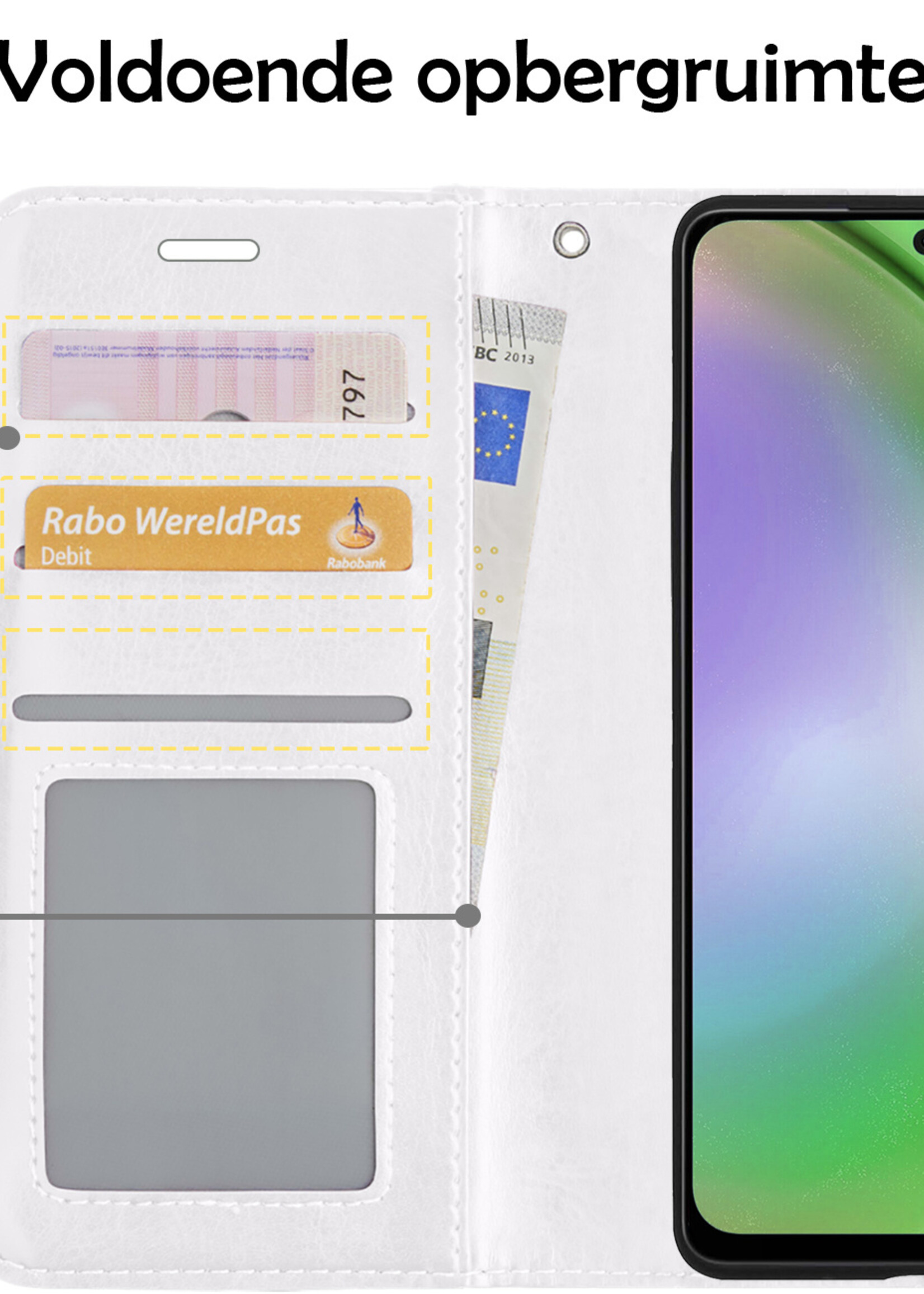 LUQ Hoesje Geschikt voor Samsung A54 Hoesje Book Case Hoes Wallet Cover Met 2x Screenprotector - Hoes Geschikt voor Samsung Galaxy A54 Hoesje Bookcase Hoes - Wit