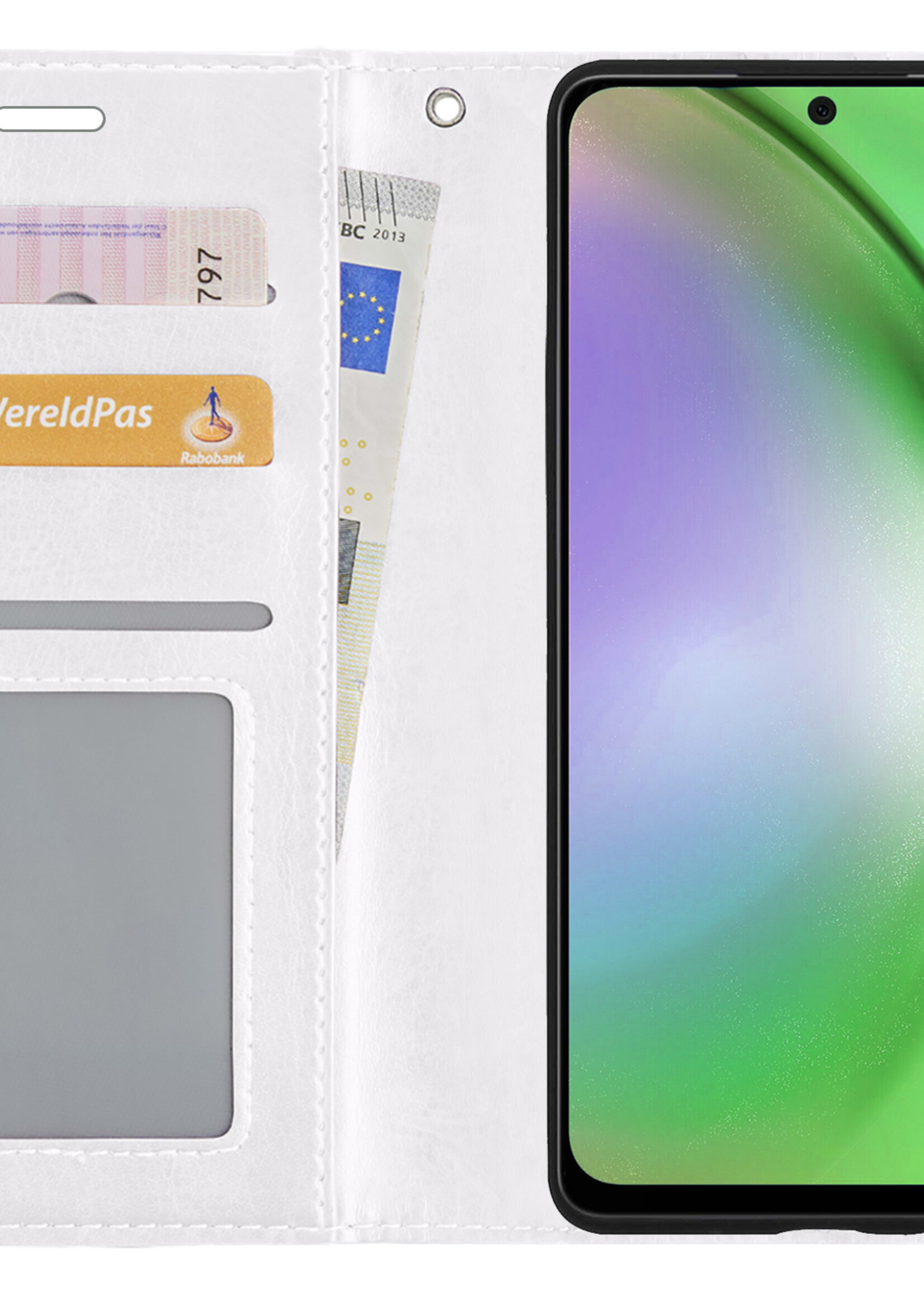 LUQ Hoesje Geschikt voor Samsung A54 Hoesje Book Case Hoes Wallet Cover Met 2x Screenprotector - Hoes Geschikt voor Samsung Galaxy A54 Hoesje Bookcase Hoes - Wit