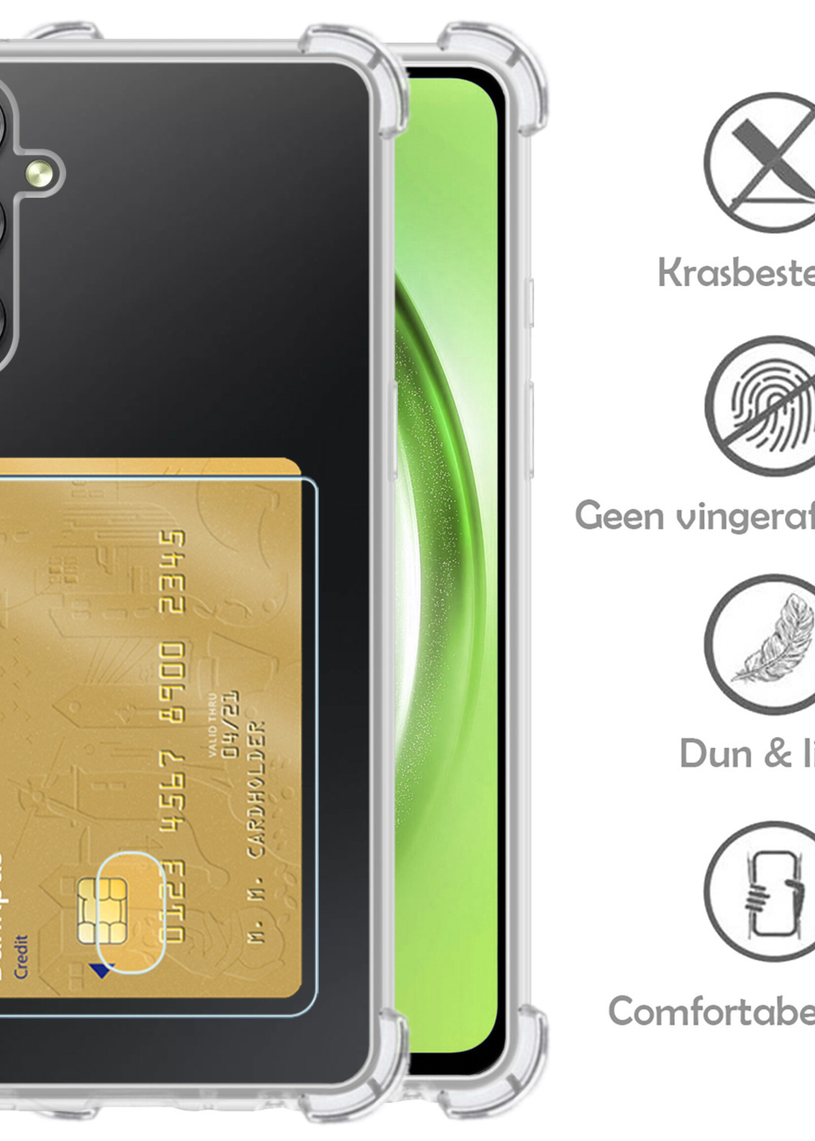 LUQ Hoesje Geschikt voor Samsung A54 Hoesje Case Pashouder Cover Siliconen Met Screenprotector - Hoes Geschikt voor Samsung Galaxy A54 Hoesje Met Kaarthouder- Transparant