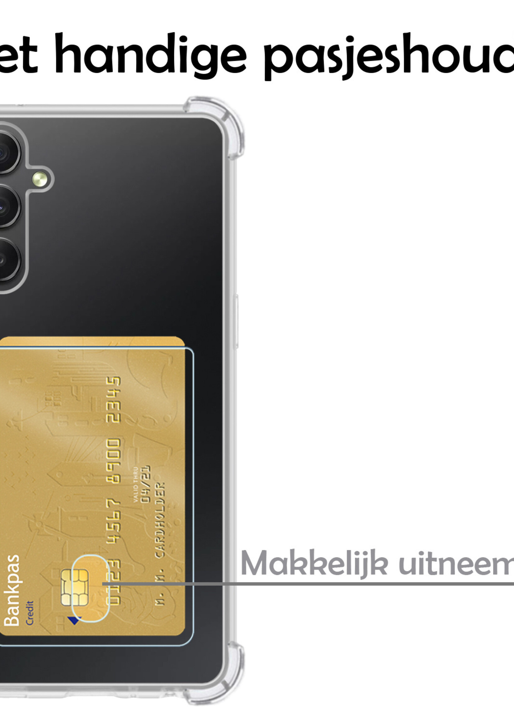 LUQ Hoesje Geschikt voor Samsung A54 Hoesje Case Pashouder Cover Siliconen Met Screenprotector - Hoes Geschikt voor Samsung Galaxy A54 Hoesje Met Kaarthouder- Transparant