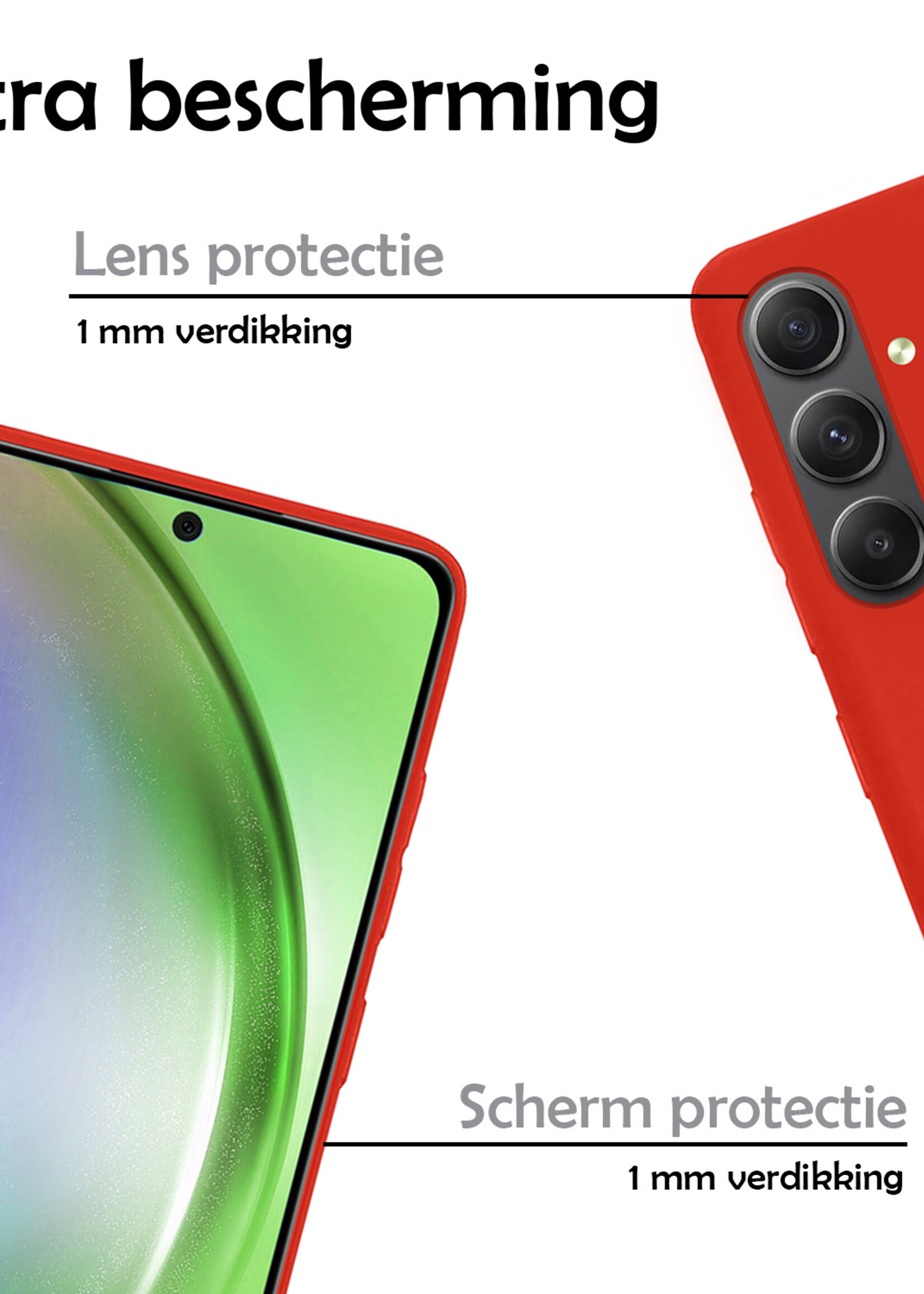 LUQ Hoesje Geschikt voor Samsung A54 Hoesje Siliconen Case Met Screenprotector - Hoes Geschikt voor Samsung Galaxy A54 Hoes Siliconen - Rood