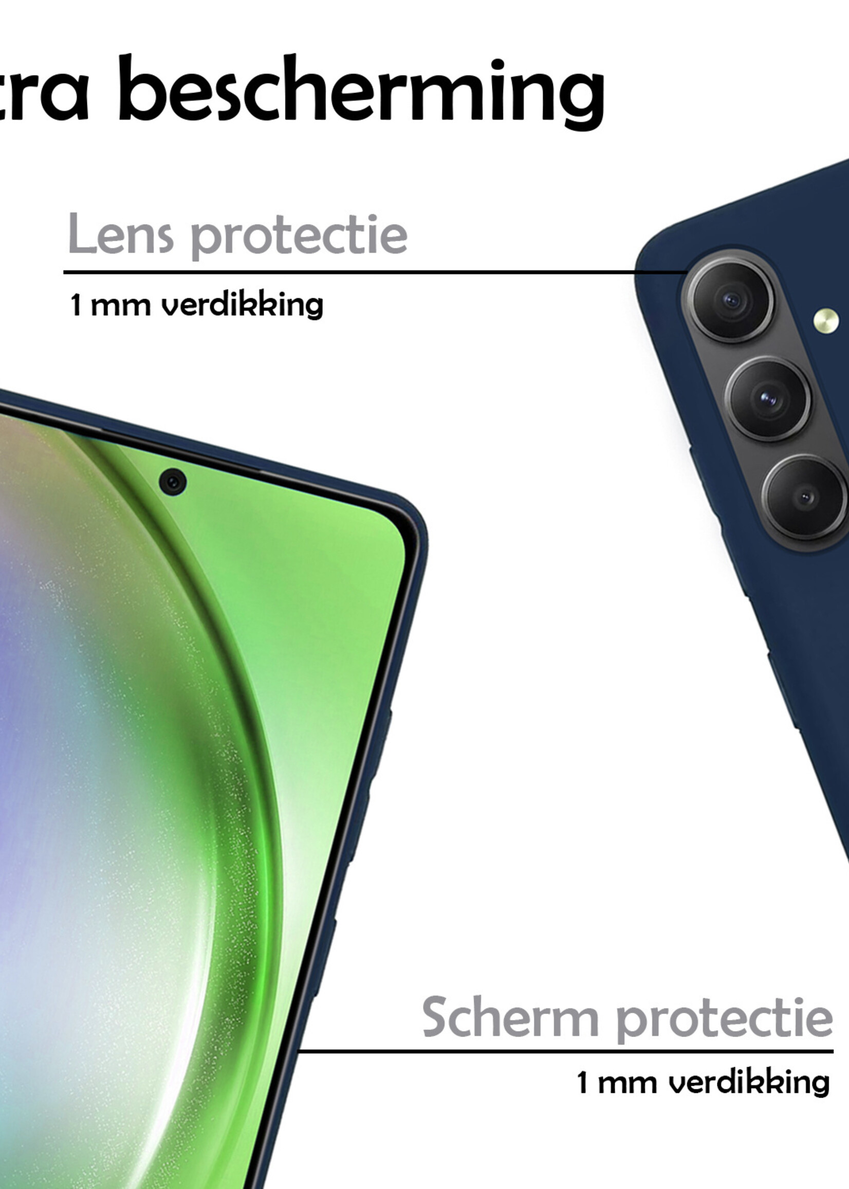 LUQ Hoesje Geschikt voor Samsung A54 Hoesje Siliconen Case Met 2x Screenprotector - Hoes Geschikt voor Samsung Galaxy A54 Hoes Siliconen - Donkerblauw