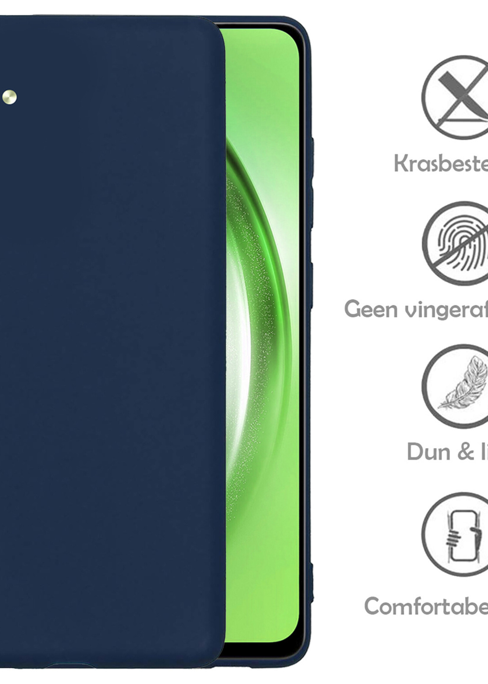 LUQ Hoesje Geschikt voor Samsung A54 Hoesje Siliconen Case Met 2x Screenprotector - Hoes Geschikt voor Samsung Galaxy A54 Hoes Siliconen - Donkerblauw