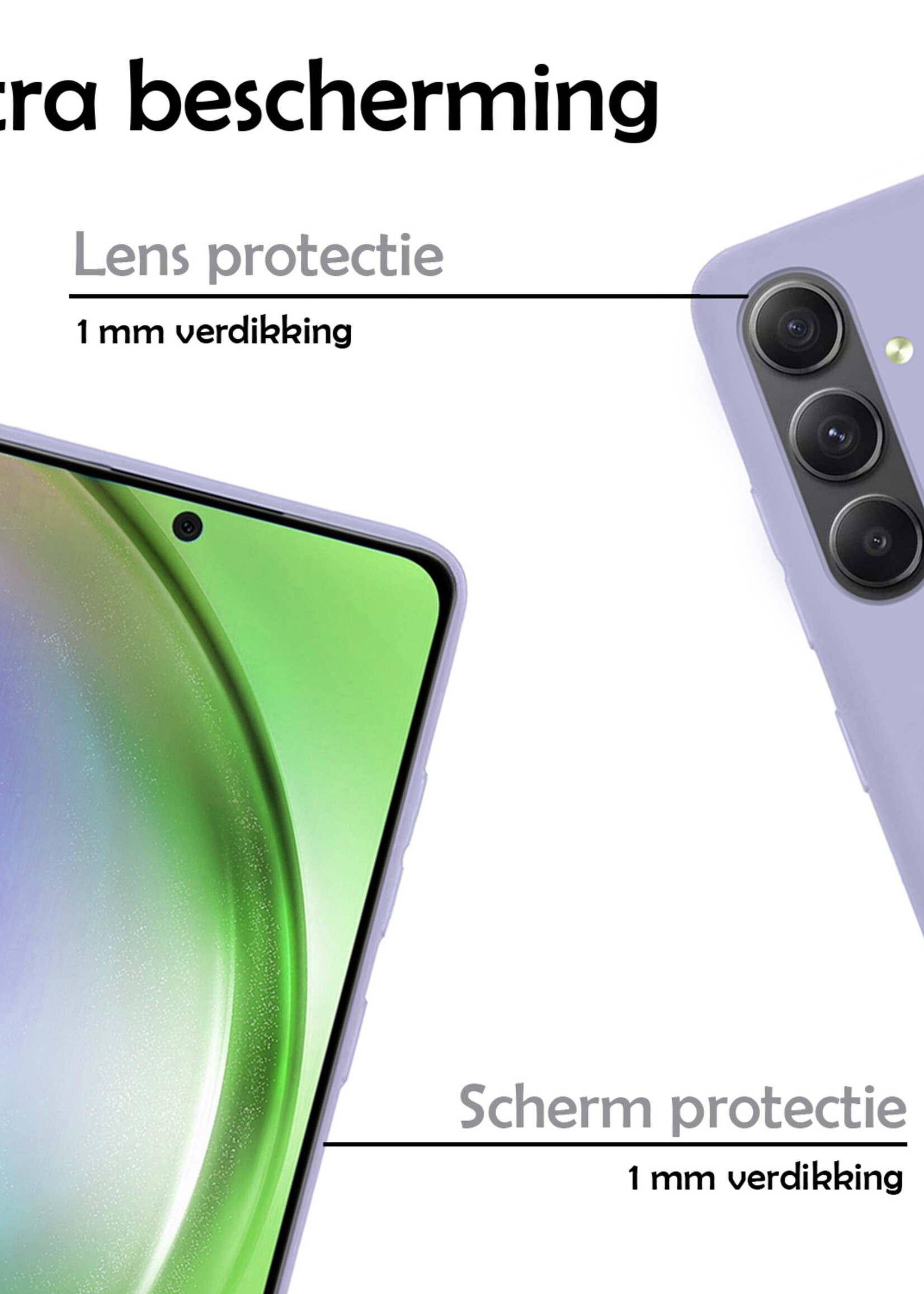 LUQ Hoesje Geschikt voor Samsung A54 Hoesje Siliconen Case Met 2x Screenprotector - Hoes Geschikt voor Samsung Galaxy A54 Hoes Siliconen - Lila