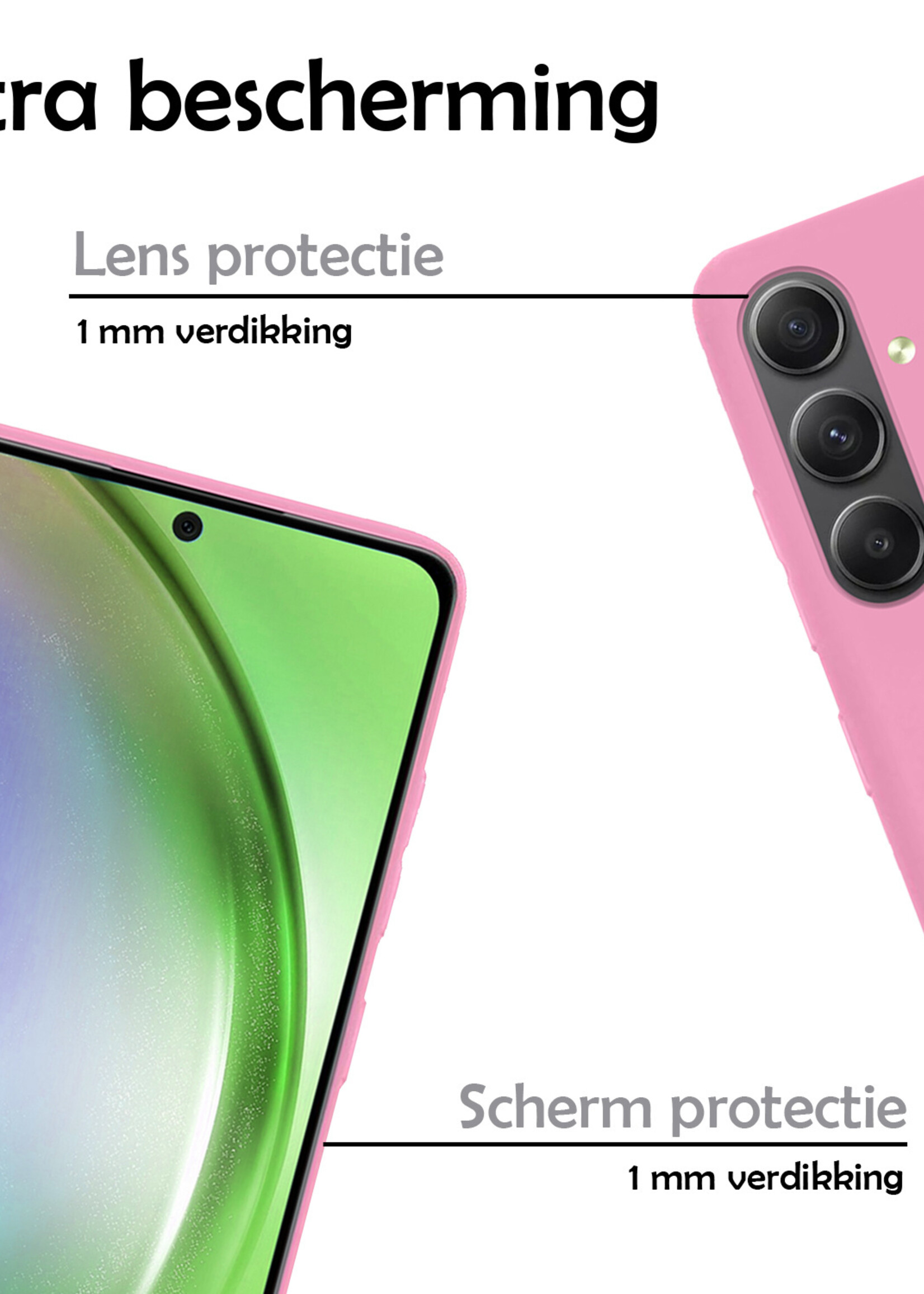 LUQ Hoesje Geschikt voor Samsung A54 Hoesje Siliconen Case Met 2x Screenprotector - Hoes Geschikt voor Samsung Galaxy A54 Hoes Siliconen - Lichtroze