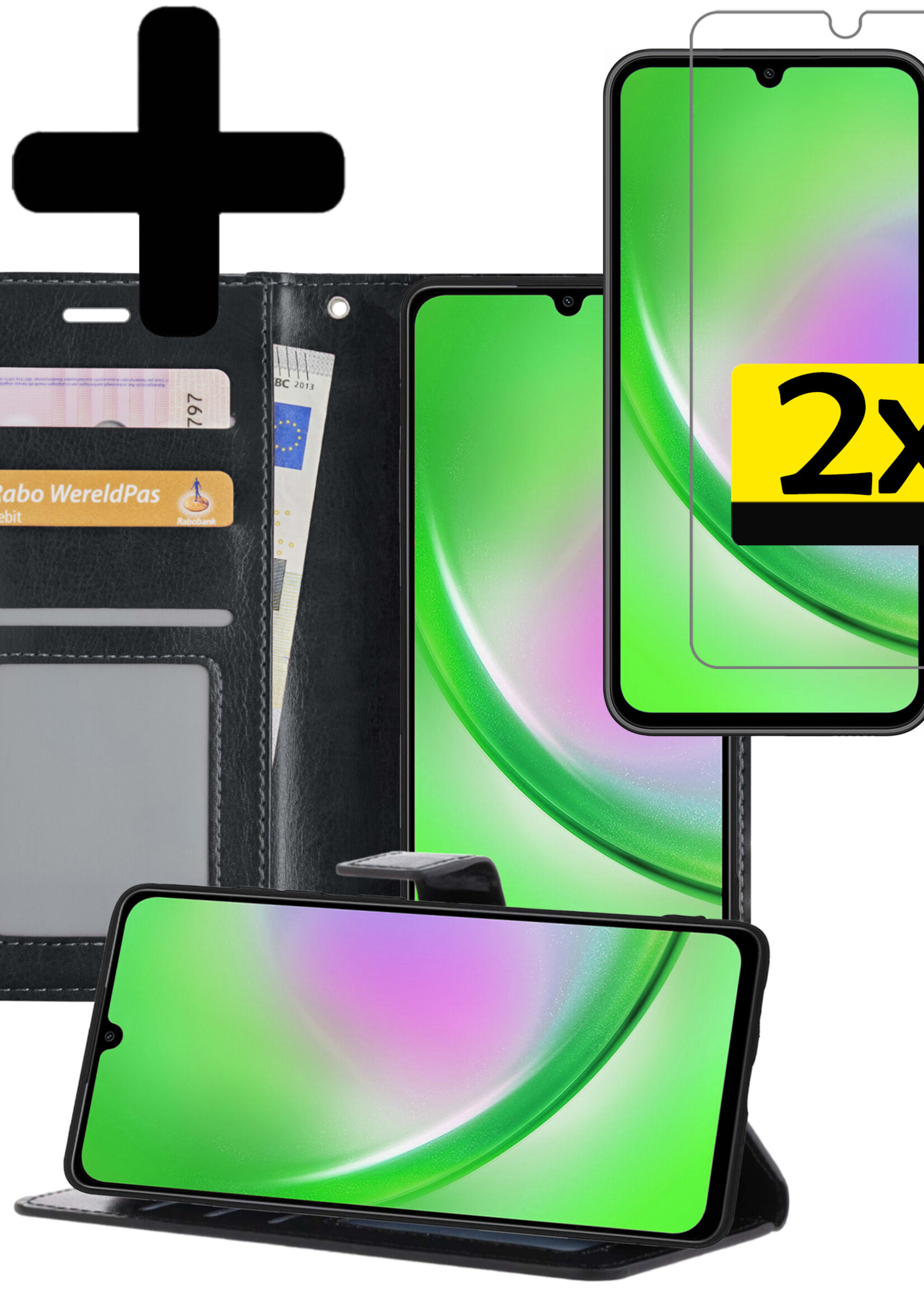 LUQ Hoesje Geschikt voor Samsung A34 Hoesje Book Case Hoes Wallet Cover Met 2x Screenprotector - Hoes Geschikt voor Samsung Galaxy A34 Hoesje Bookcase Hoes - Zwart