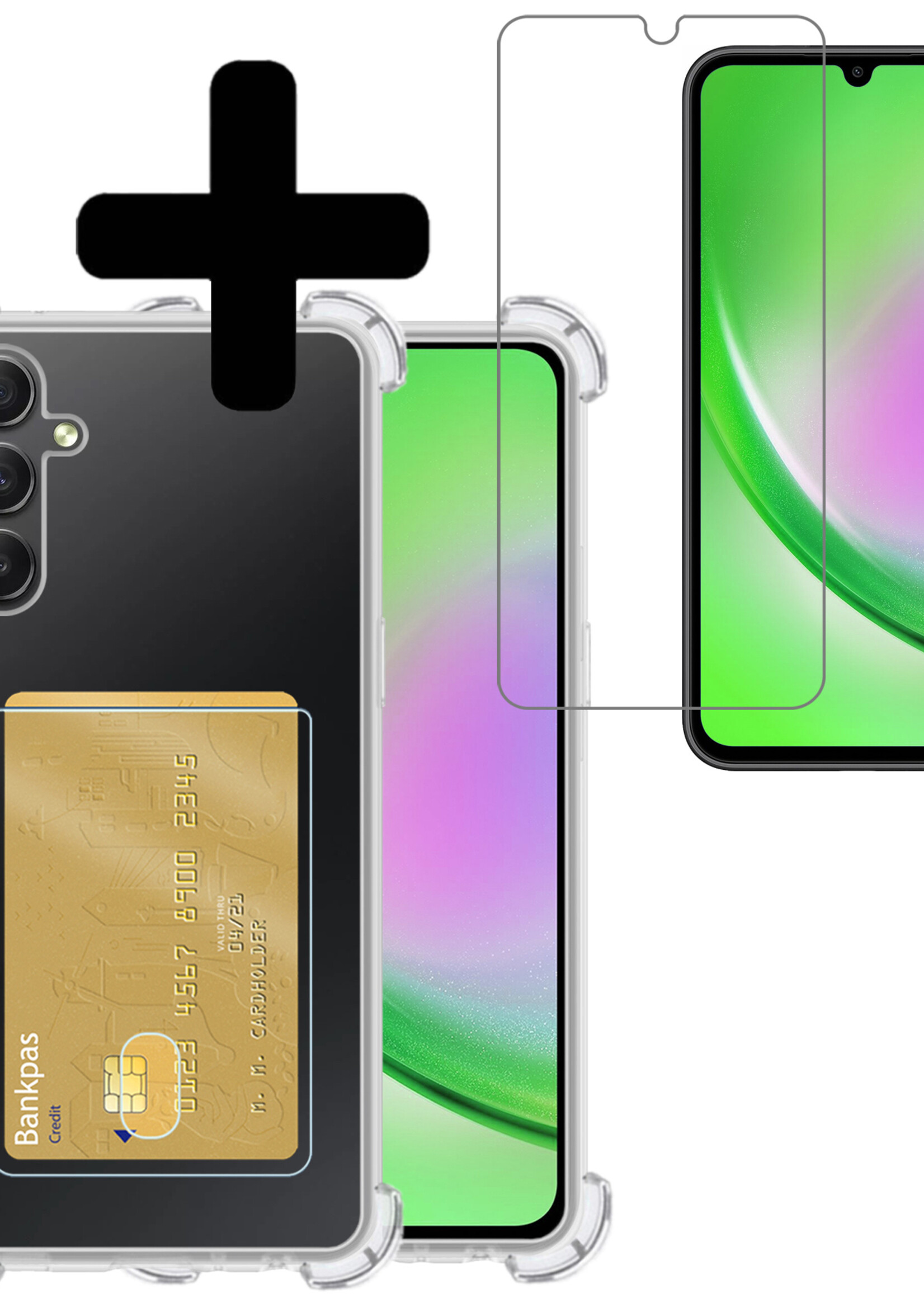 LUQ Hoesje Geschikt voor Samsung A34 Hoesje Case Pashouder Cover Siliconen Met Screenprotector - Hoes Geschikt voor Samsung Galaxy A34 Hoesje Met Kaarthouder- Transparant