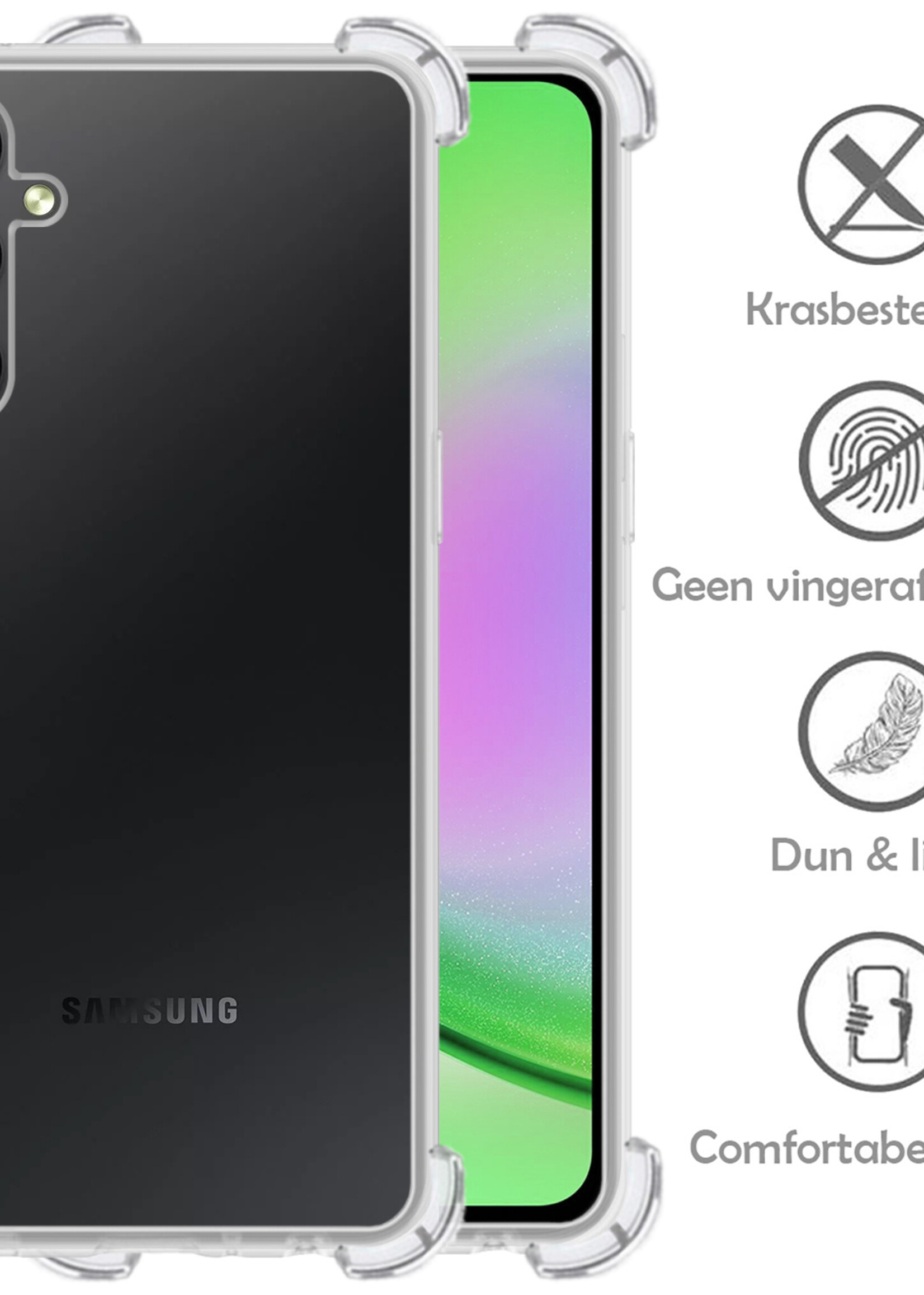 LUQ Hoesje Geschikt voor Samsung A34 Hoesje Shockproof Case Siliconen Met Screenprotector - Hoes Geschikt voor Samsung Galaxy A34 Hoes Cover Siliconen - Transparant