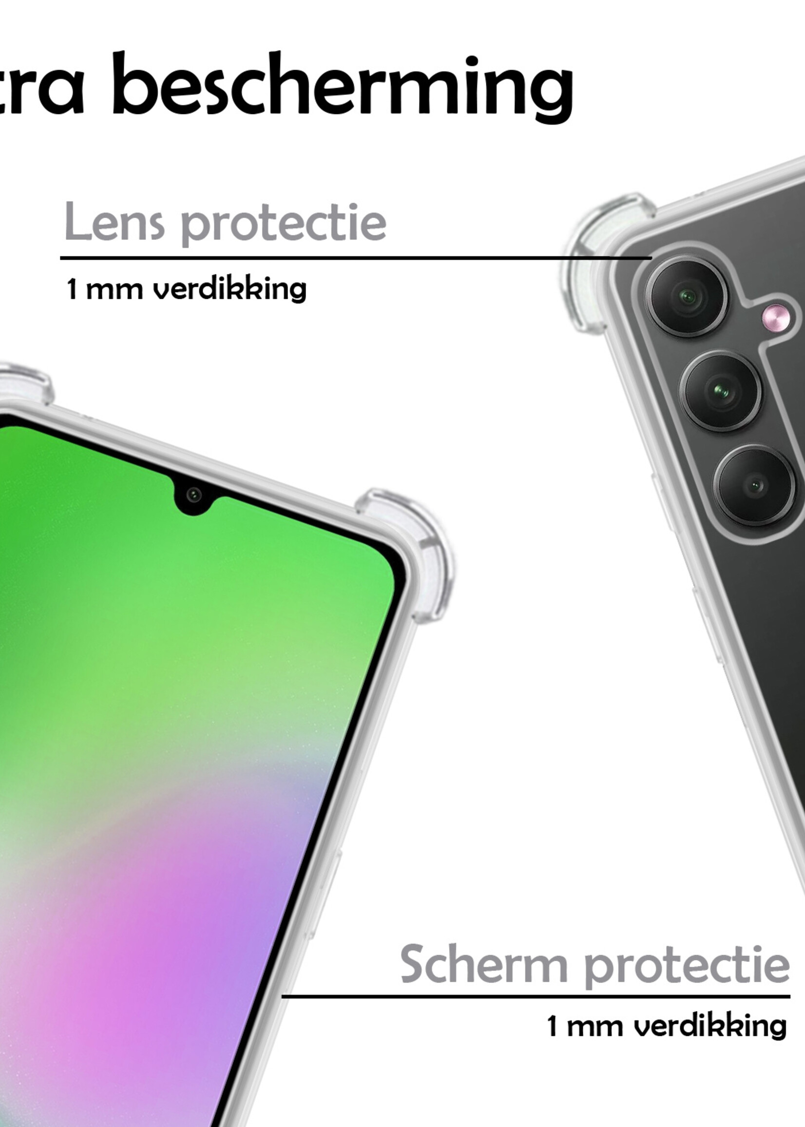 LUQ Hoesje Geschikt voor Samsung A34 Hoesje Shockproof Case Siliconen Met 2x Screenprotector - Hoes Geschikt voor Samsung Galaxy A34 Hoes Cover Siliconen - Transparant