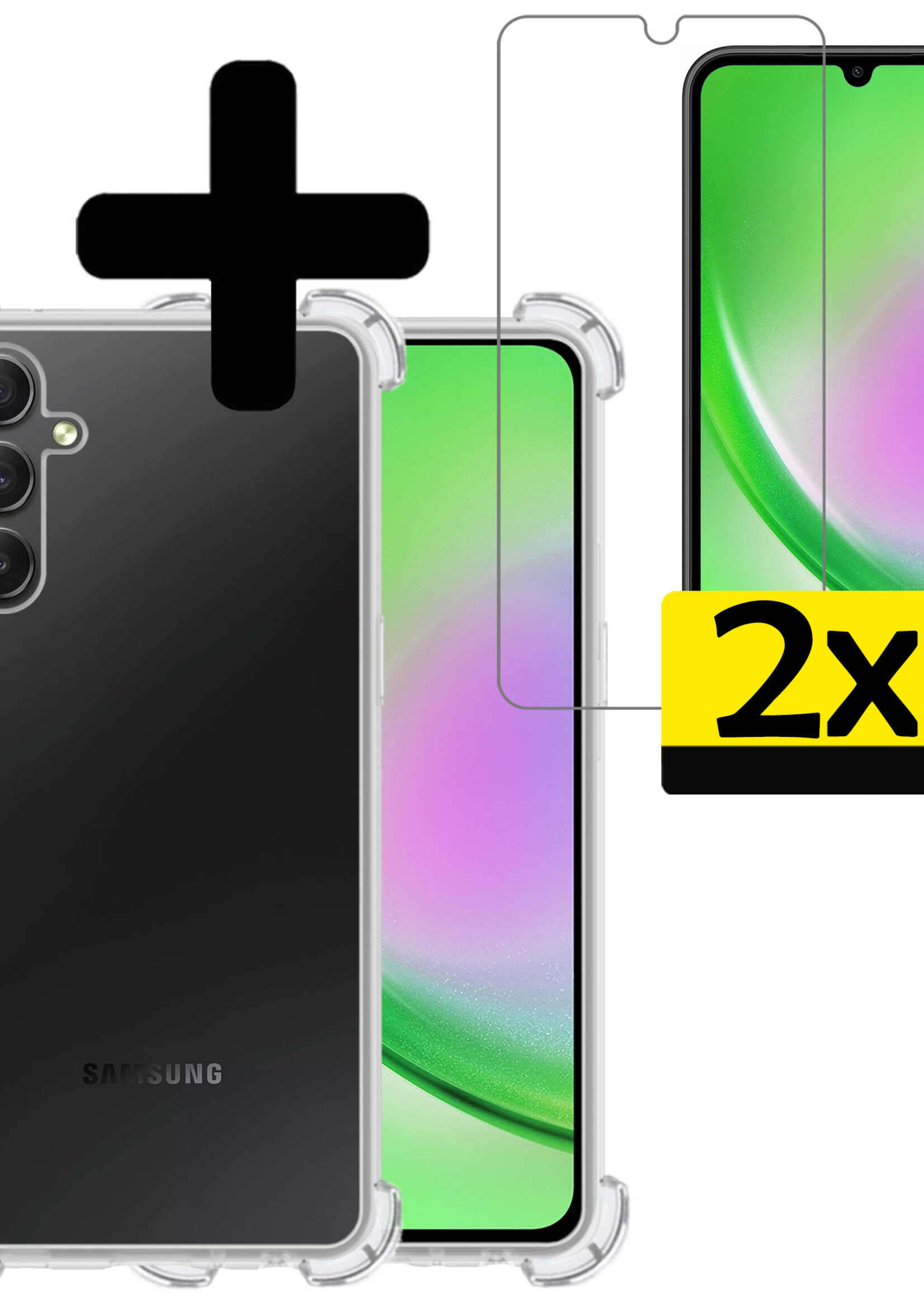 LUQ Hoesje Geschikt voor Samsung A34 Hoesje Shockproof Case Siliconen Met 2x Screenprotector - Hoes Geschikt voor Samsung Galaxy A34 Hoes Cover Siliconen - Transparant