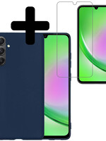 LUQ LUQ Samsung Galaxy A34 Hoesje Siliconen Met Screenprotector - Donkerblauw