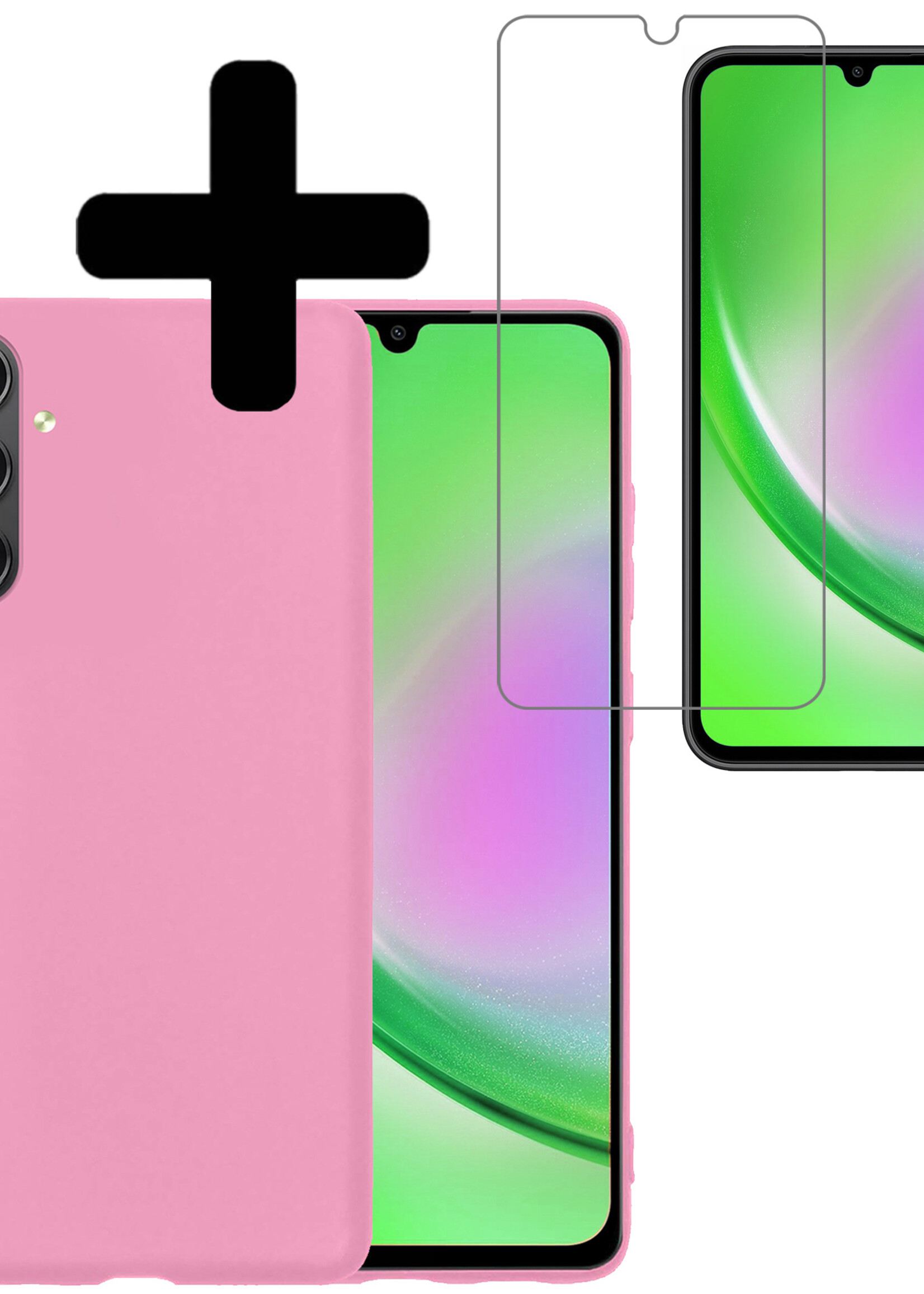 Hoesje Geschikt voor Samsung A34 Hoesje Siliconen Case Met Screenprotector - Hoes Geschikt voor Samsung Galaxy A34 Hoes Siliconen - Lichtroze
