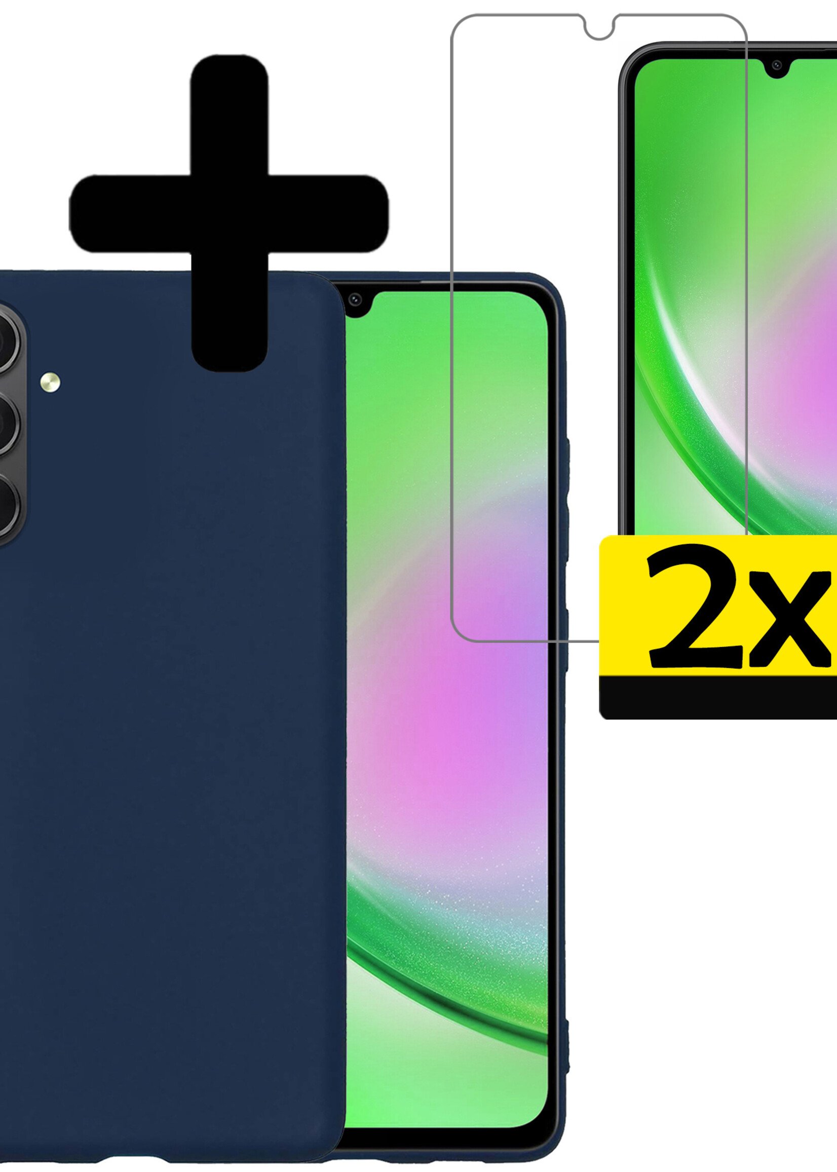 LUQ Hoesje Geschikt voor Samsung A34 Hoesje Siliconen Case Met 2x Screenprotector - Hoes Geschikt voor Samsung Galaxy A34 Hoes Siliconen - Donkerblauw