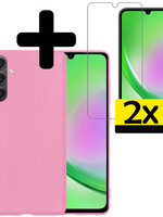 LUQ LUQ Samsung Galaxy A34 Hoesje Siliconen Met 2x Screenprotector - Lichtroze