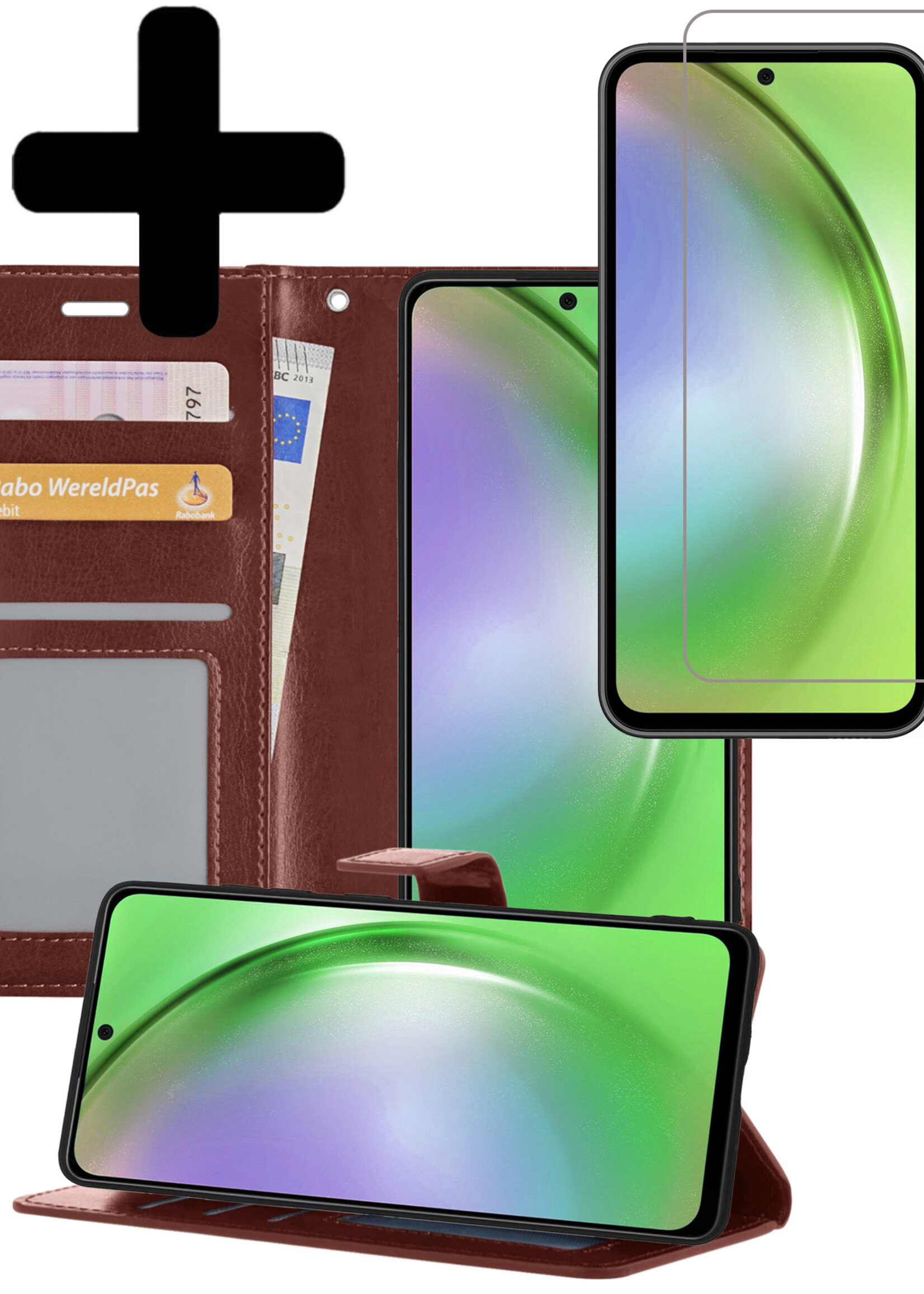LUQ Hoesje Geschikt voor Samsung A54 Hoesje Book Case Hoes Wallet Cover Met Screenprotector - Hoes Geschikt voor Samsung Galaxy A54 Hoesje Bookcase Hoes - Bruin