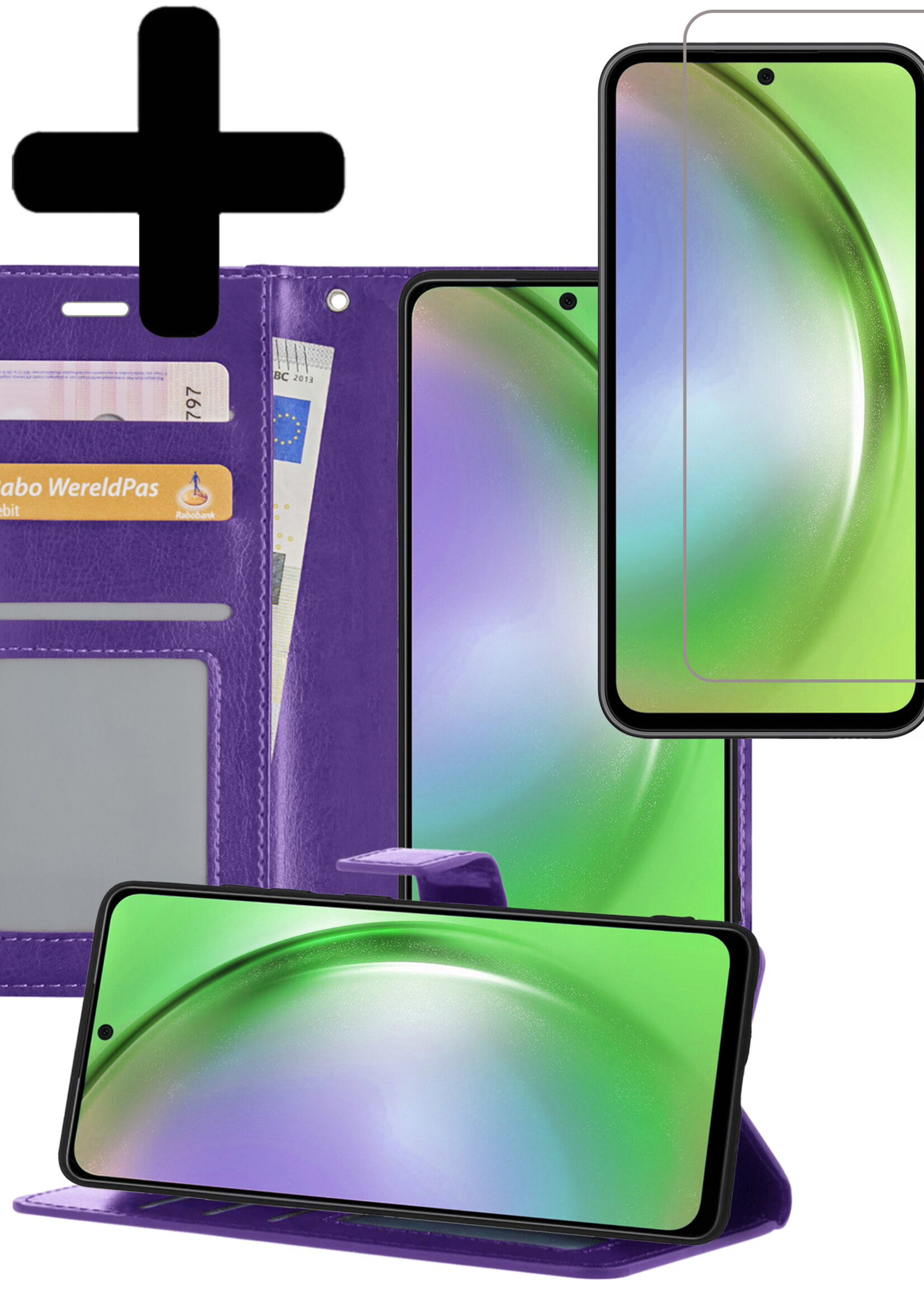 LUQ Hoesje Geschikt voor Samsung A54 Hoesje Book Case Hoes Wallet Cover Met Screenprotector - Hoes Geschikt voor Samsung Galaxy A54 Hoesje Bookcase Hoes - Paars