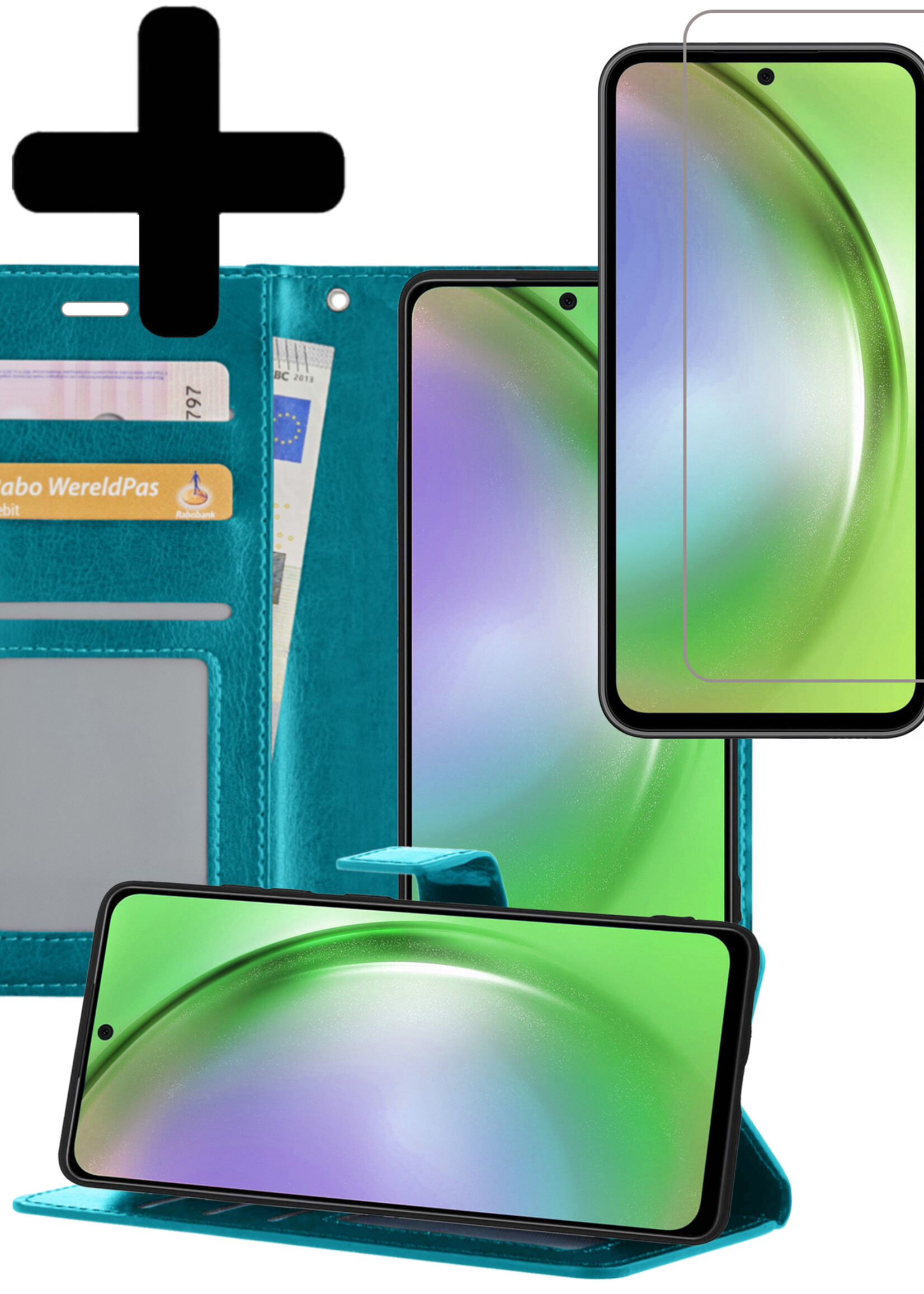 LUQ Hoesje Geschikt voor Samsung A54 Hoesje Book Case Hoes Wallet Cover Met Screenprotector - Hoes Geschikt voor Samsung Galaxy A54 Hoesje Bookcase Hoes - Turquoise