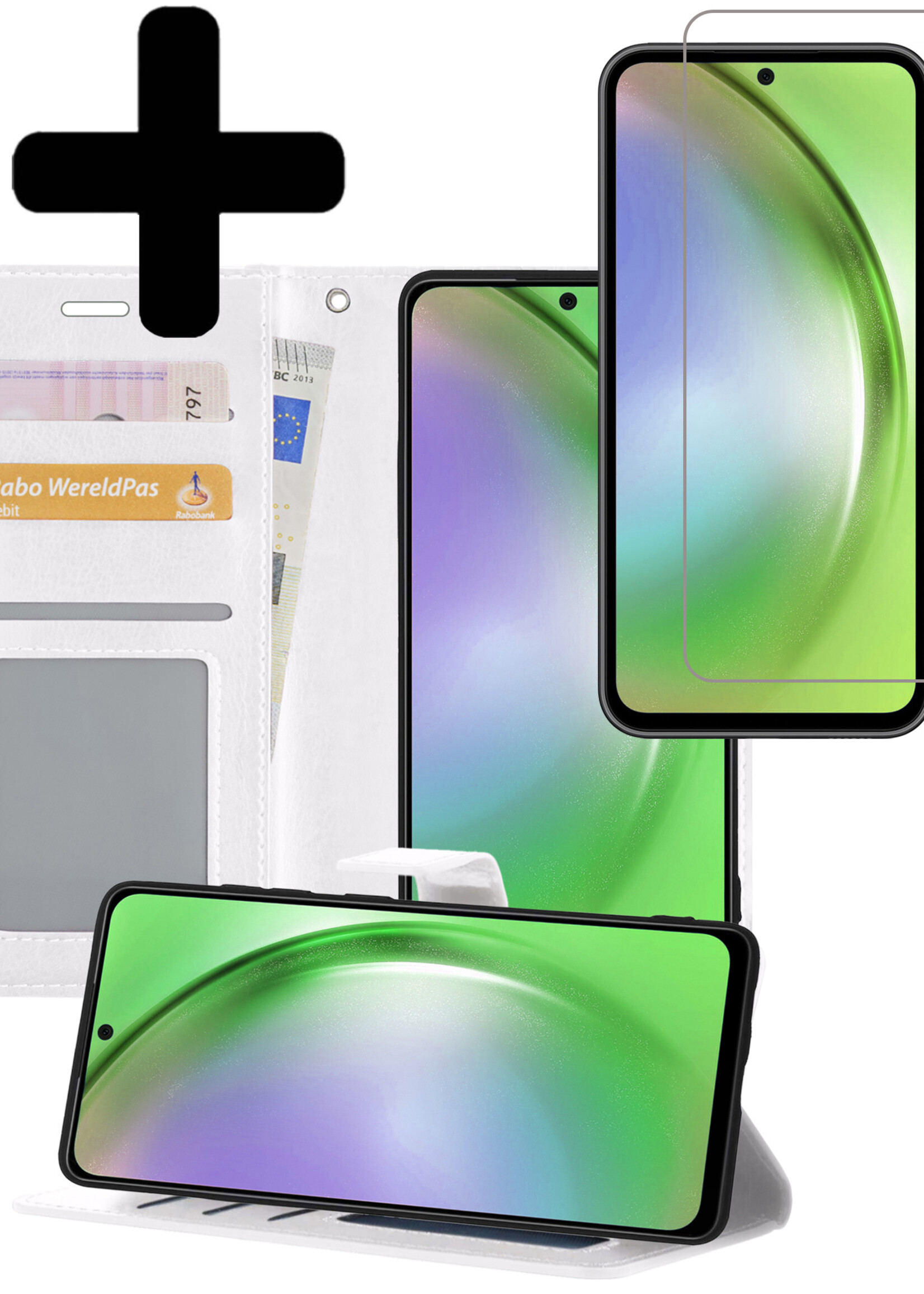 LUQ Hoesje Geschikt voor Samsung A54 Hoesje Book Case Hoes Wallet Cover Met Screenprotector - Hoes Geschikt voor Samsung Galaxy A54 Hoesje Bookcase Hoes - Wit