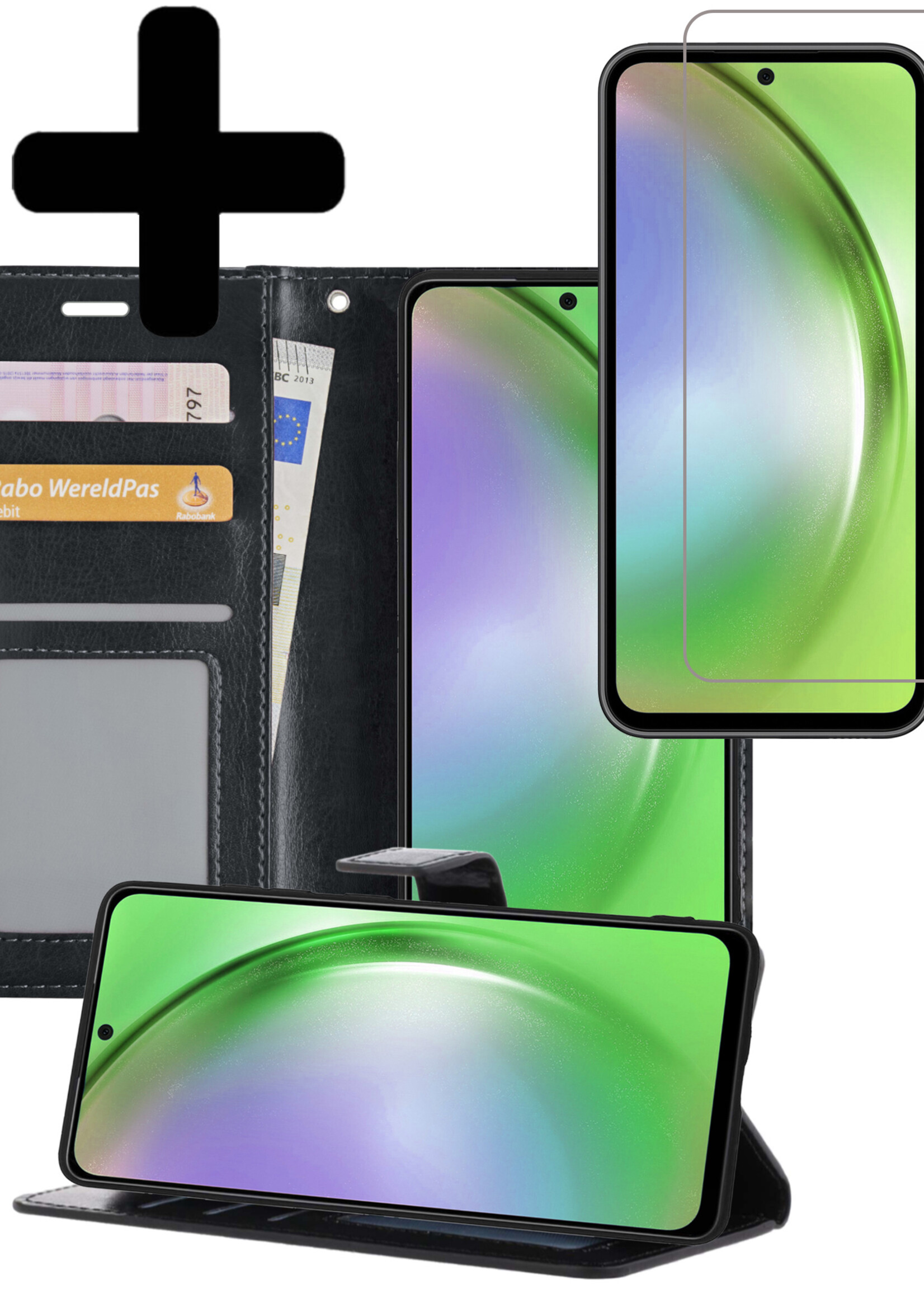 LUQ Hoesje Geschikt voor Samsung A54 Hoesje Book Case Hoes Wallet Cover Met Screenprotector - Hoes Geschikt voor Samsung Galaxy A54 Hoesje Bookcase Hoes - Zwart