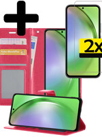 LUQ LUQ Samsung Galaxy A54 Hoesje Bookcase Donkerroze Met 2x Screenprotector