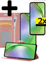 LUQ LUQ Samsung Galaxy A54 Hoesje Bookcase Rose Goud Met 2x Screenprotector