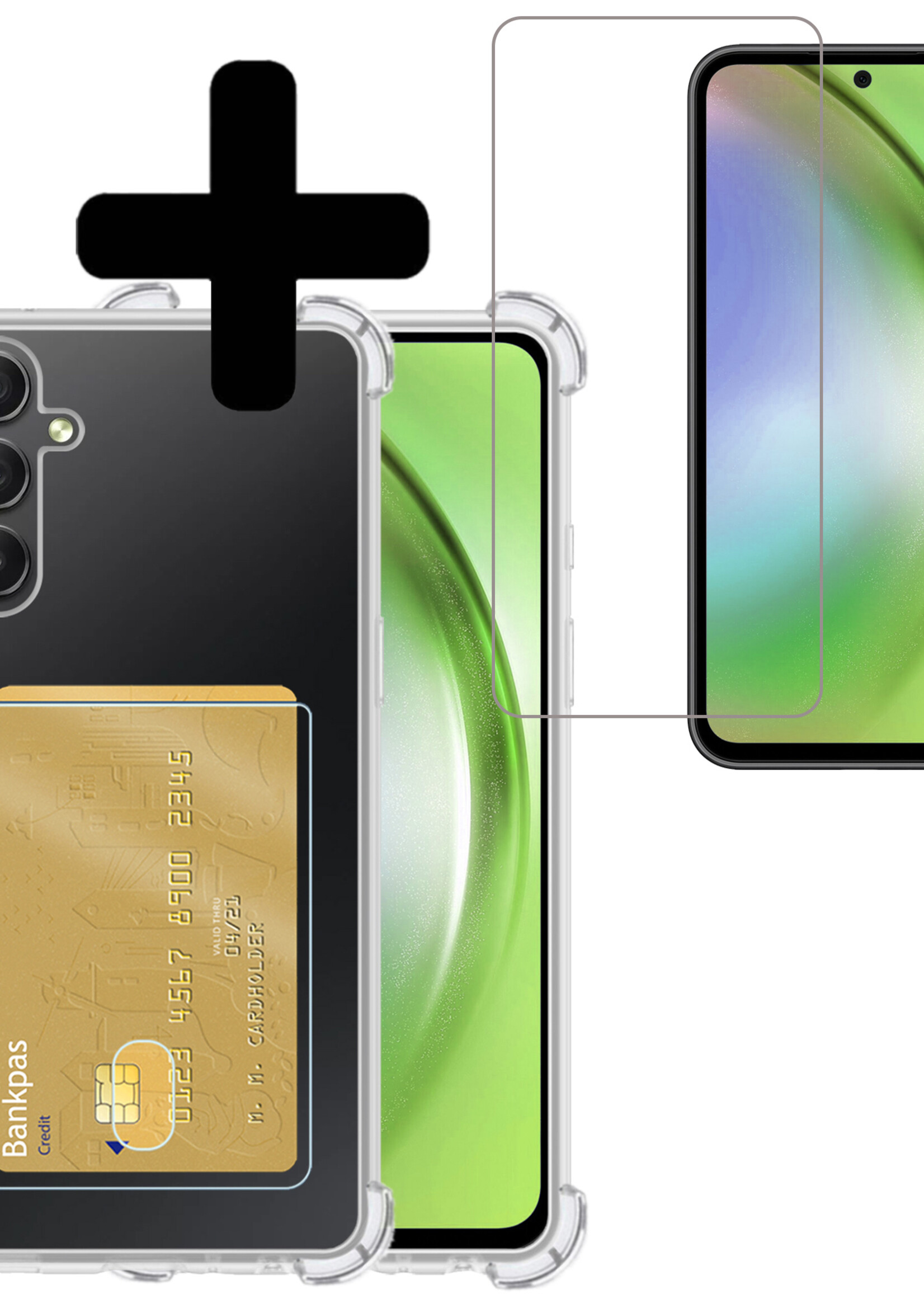 LUQ Hoesje Geschikt voor Samsung A54 Hoesje Case Pashouder Cover Siliconen Met Screenprotector - Hoes Geschikt voor Samsung Galaxy A54 Hoesje Met Kaarthouder- Transparant