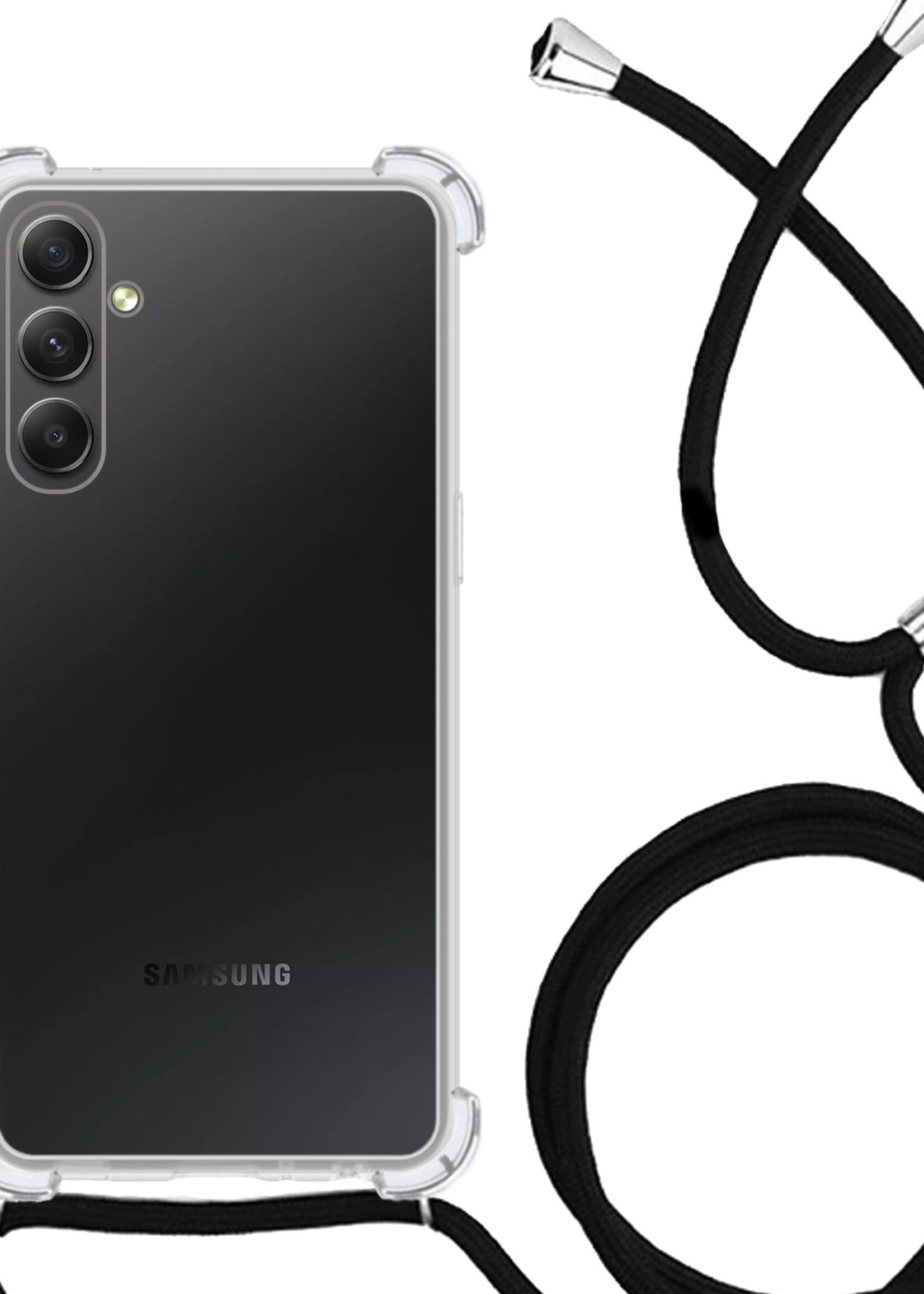 LUQ Hoesje Geschikt voor Samsung A54 Hoesje Shockproof Case Siliconen Hoes Met Koord - Transparant