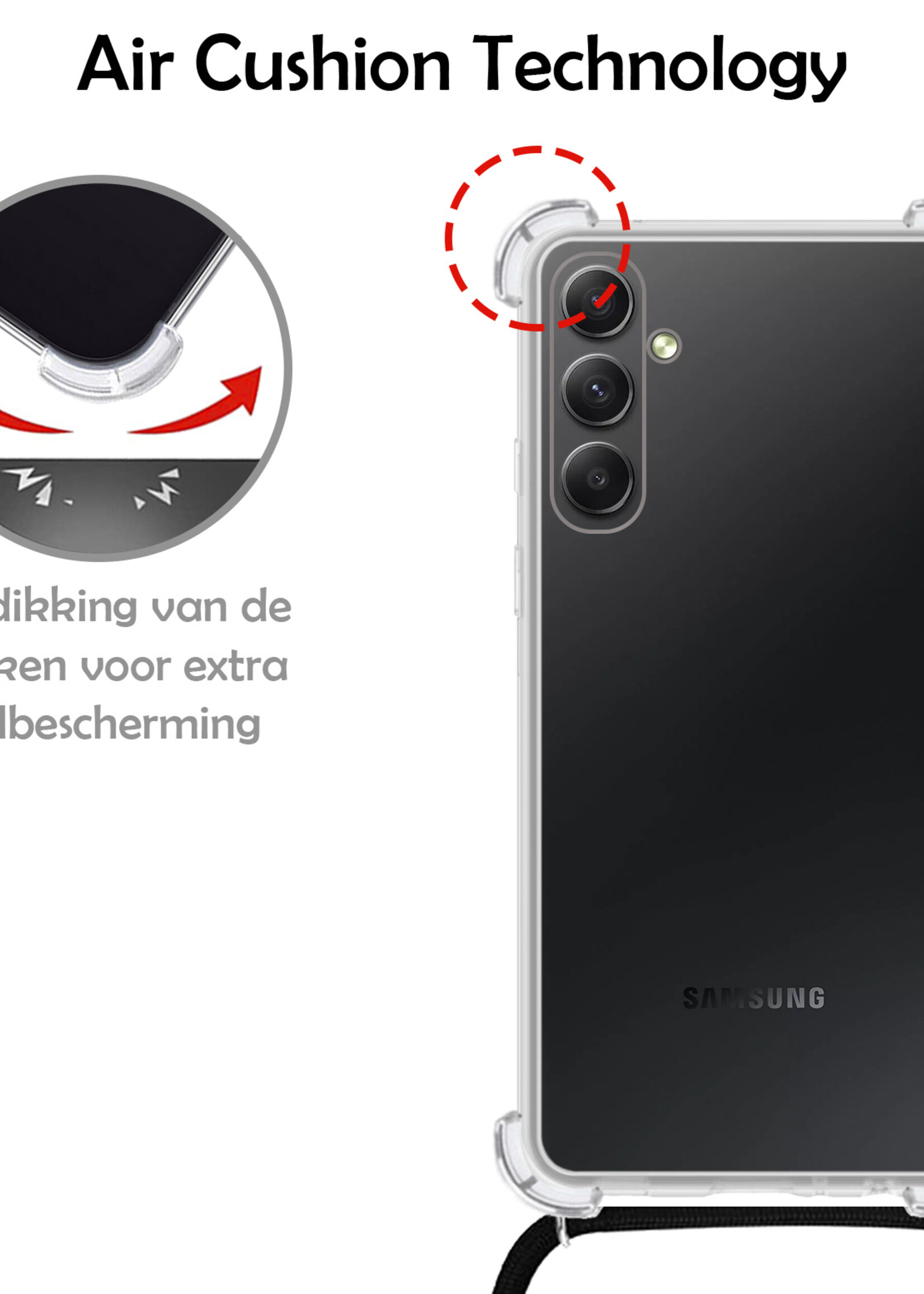 LUQ Hoesje Geschikt voor Samsung A54 Hoesje Shockproof Case Siliconen Hoes Met Koord - Transparant