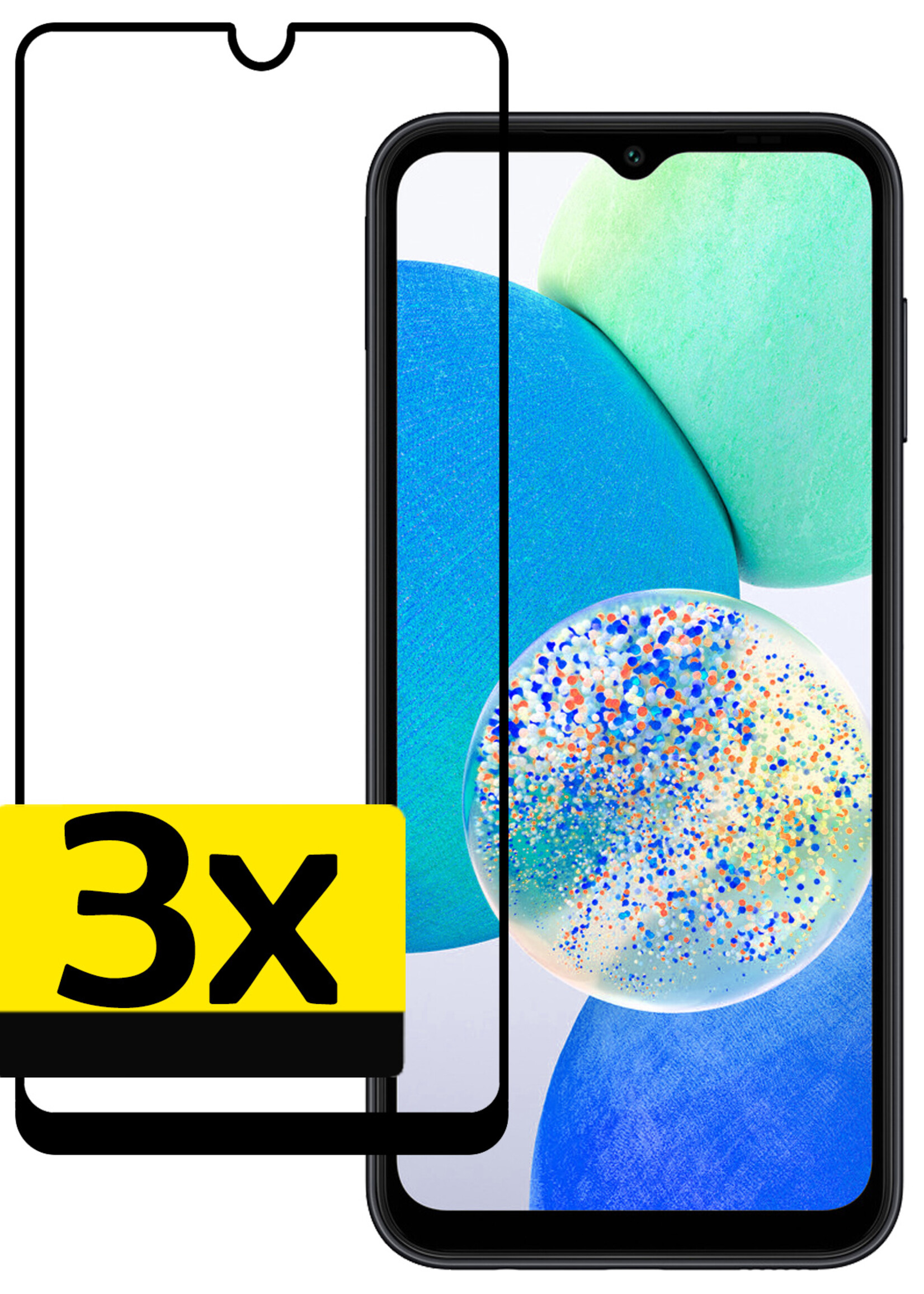 LUQ Screenprotector Geschikt voor Samsung A14 Screenprotector Glas Full Cover - Screenprotector Geschikt voor Samsung Galaxy A14 Screenprotector Full Cover - 3 Stuks