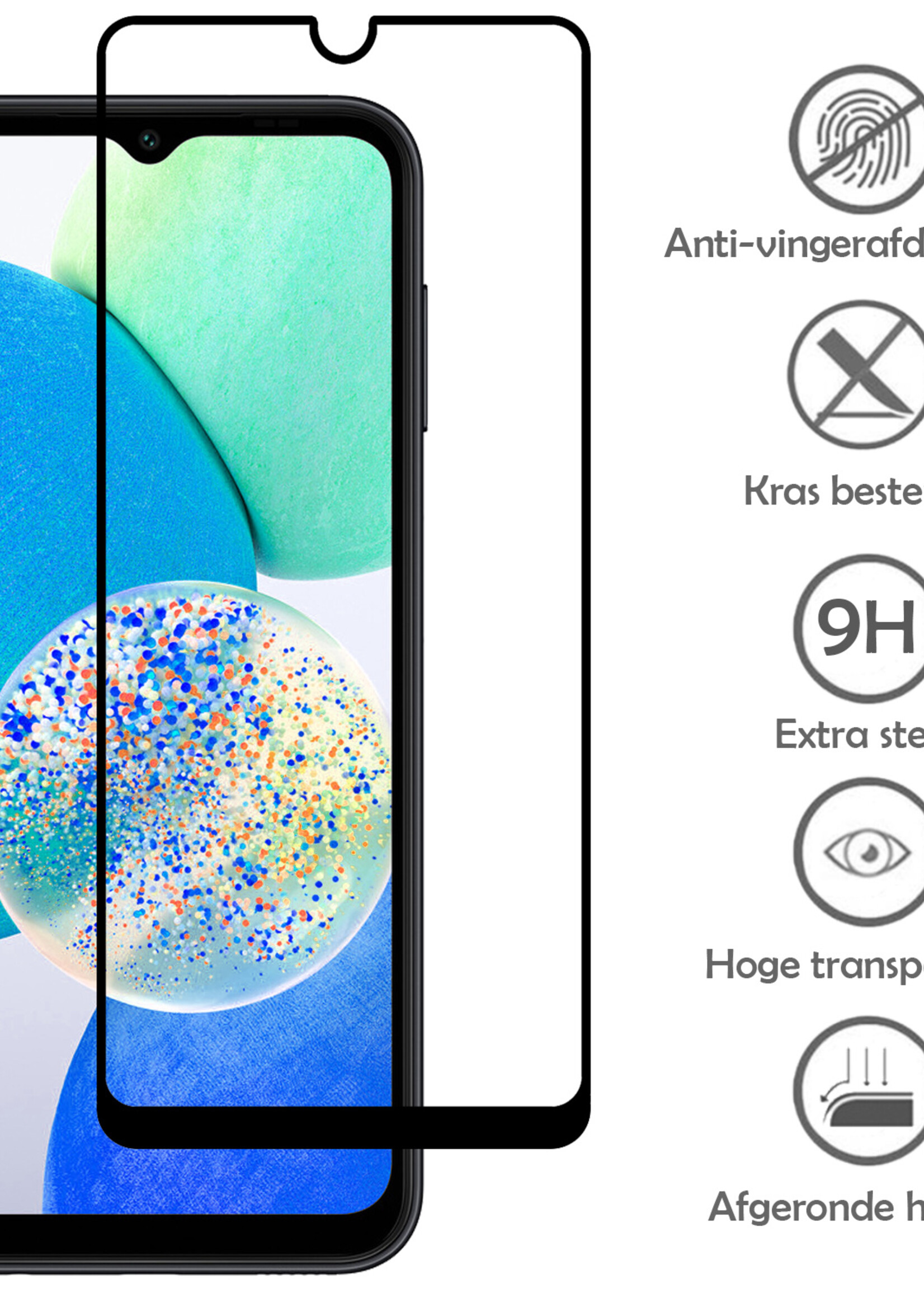 LUQ Screenprotector Geschikt voor Samsung A14 Screenprotector Glas Full Cover - Screenprotector Geschikt voor Samsung Galaxy A14 Screenprotector Full Cover - 3 Stuks