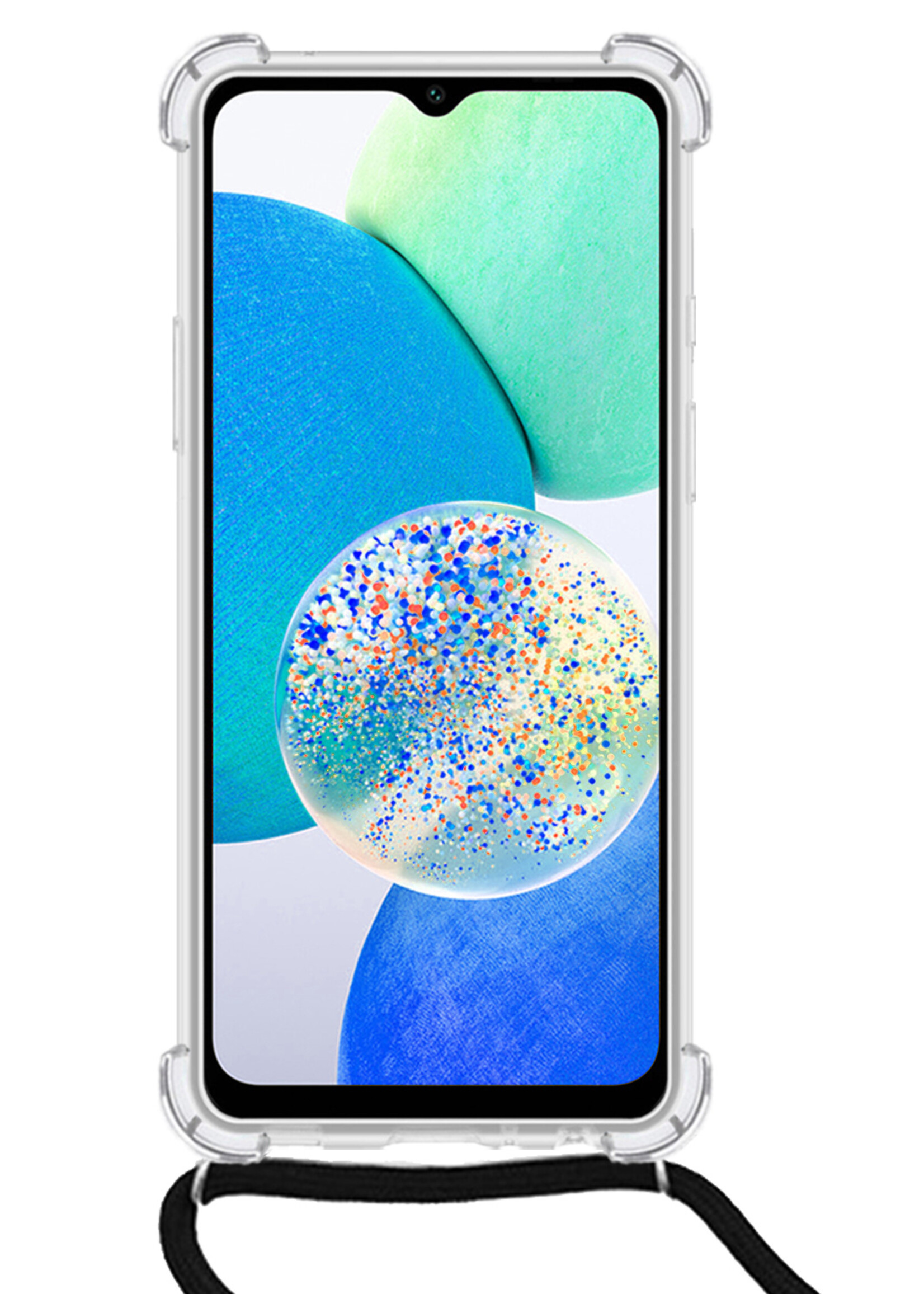 LUQ Hoesje Geschikt voor Samsung A14 Hoesje Shockproof Case Siliconen Hoes Met Koord - Transparant