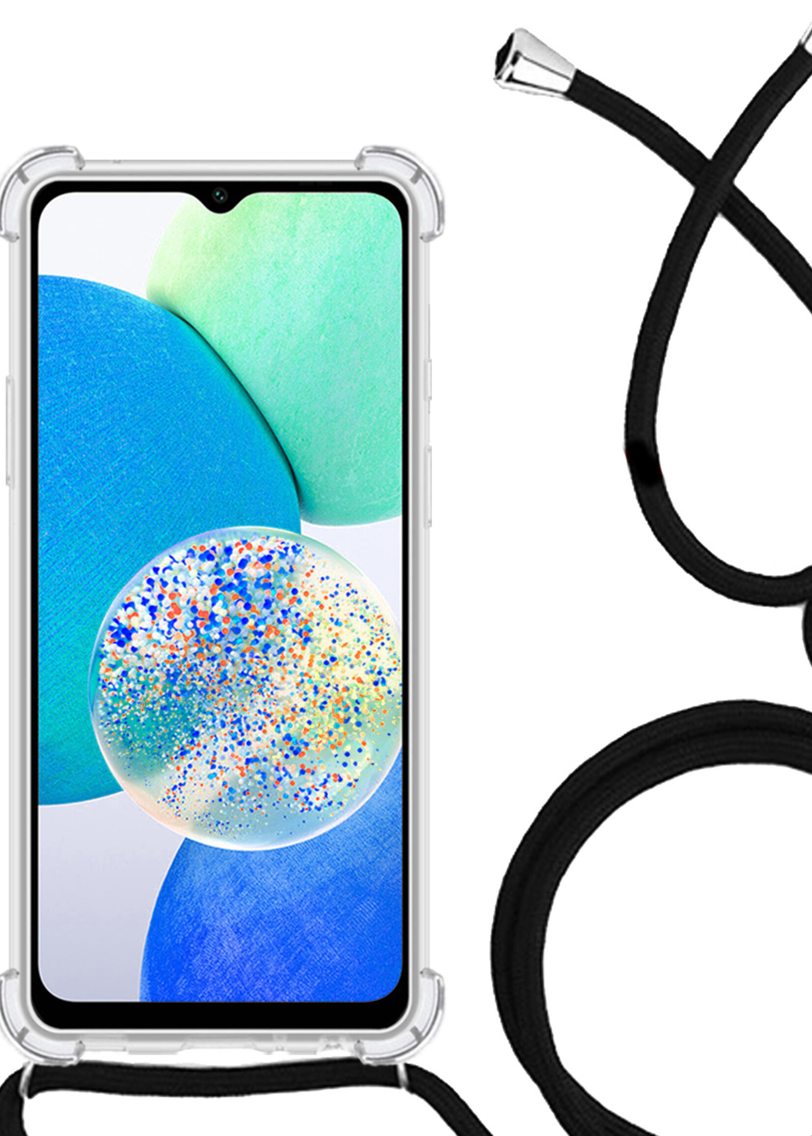 LUQ Hoesje Geschikt voor Samsung A14 Hoesje Shockproof Case Siliconen Hoes Met Koord - Transparant