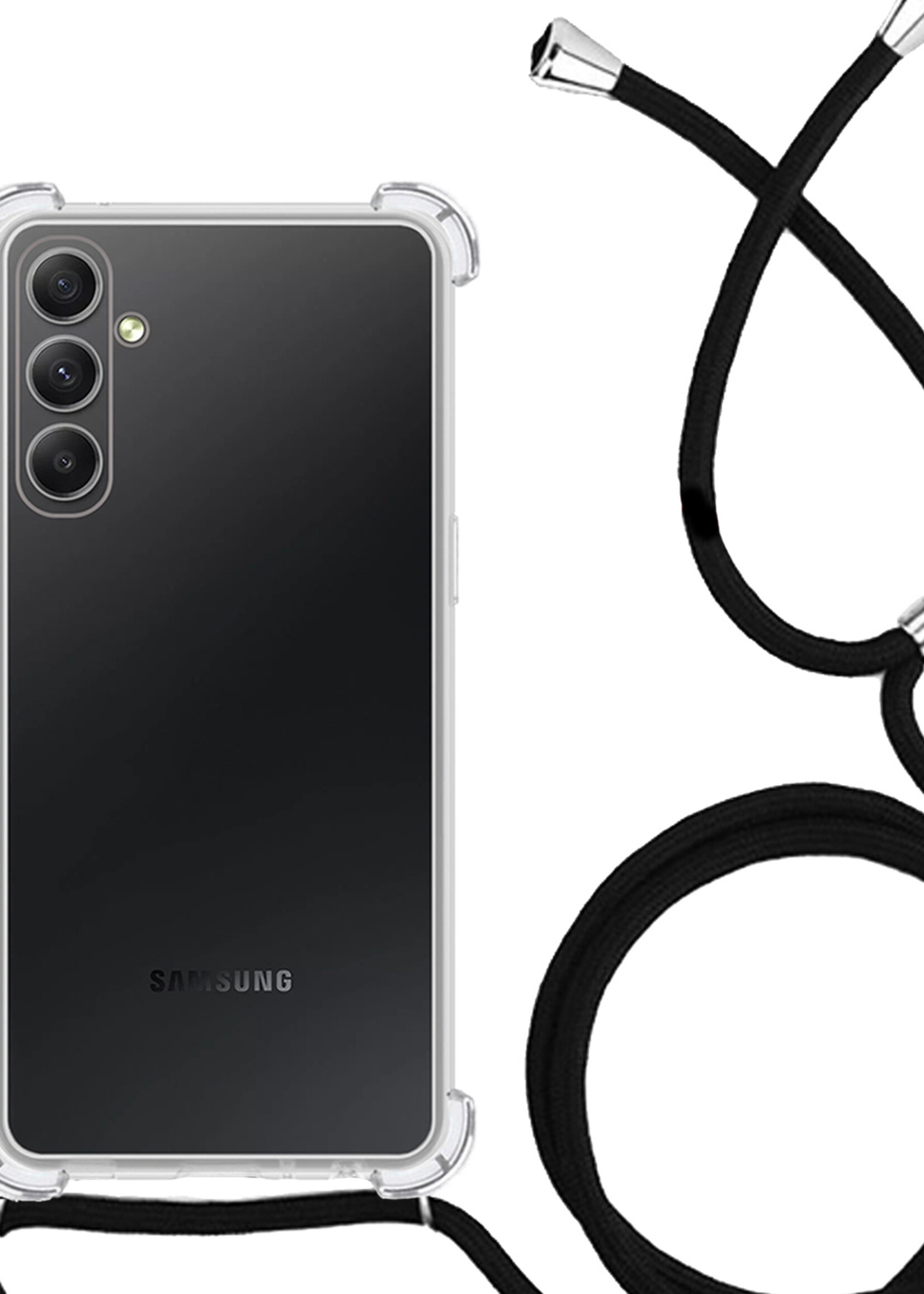 LUQ Hoesje Geschikt voor Samsung A14 Hoesje Shockproof Case Siliconen Hoes Met Koord - Transparant