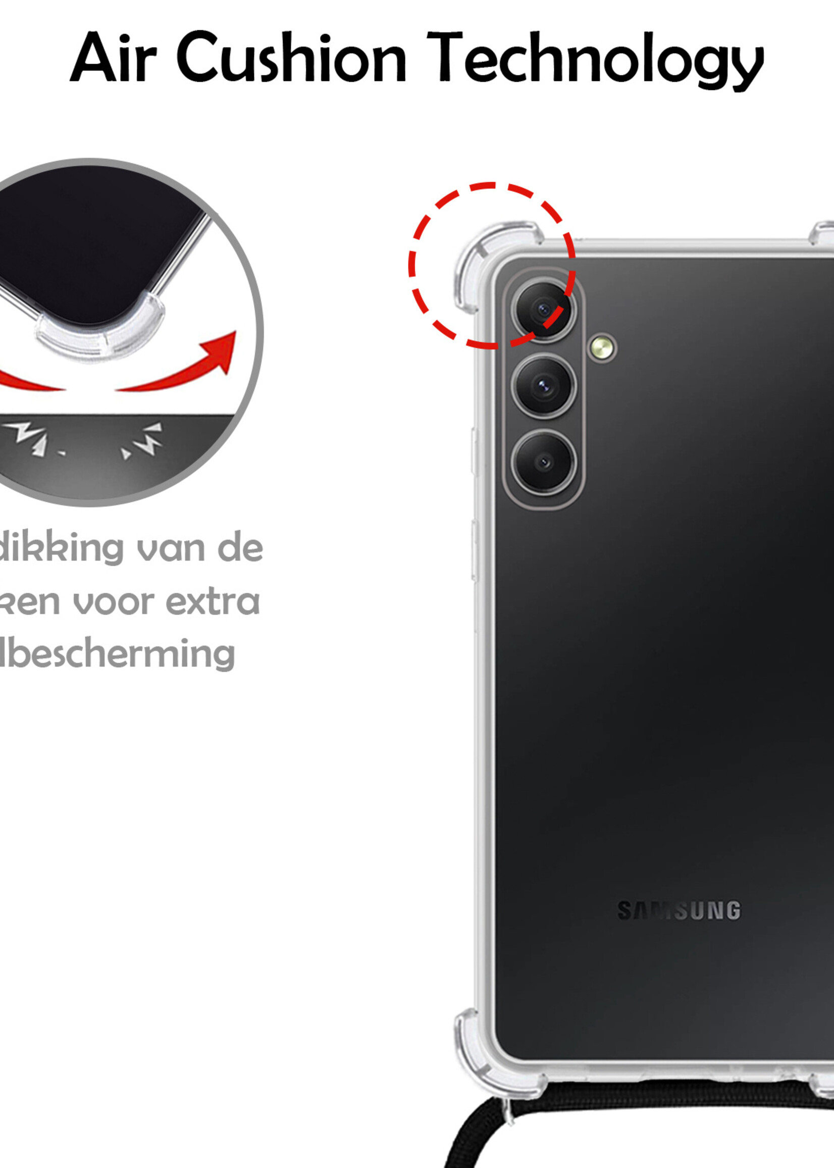 LUQ Hoesje Geschikt voor Samsung A14 Hoesje Shockproof Case Siliconen Hoes Met Koord - Transparant