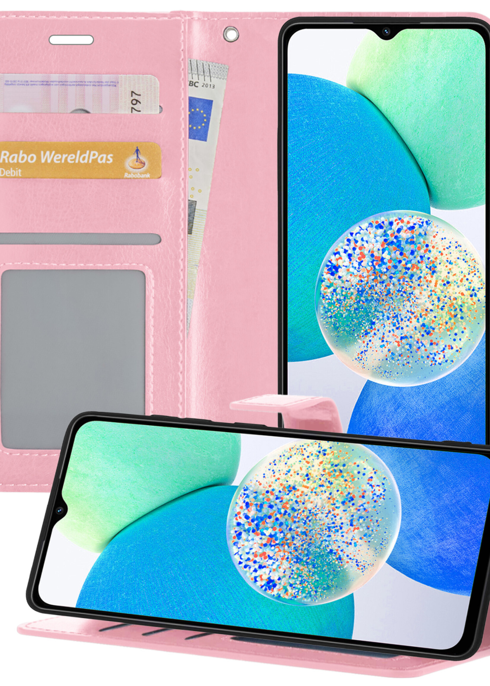 LUQ Hoesje Geschikt voor Samsung A14 Hoesje Book Case Hoes Wallet Cover - Hoes Geschikt voor Samsung Galaxy A14 Hoesje Bookcase Hoes - Lichtroze