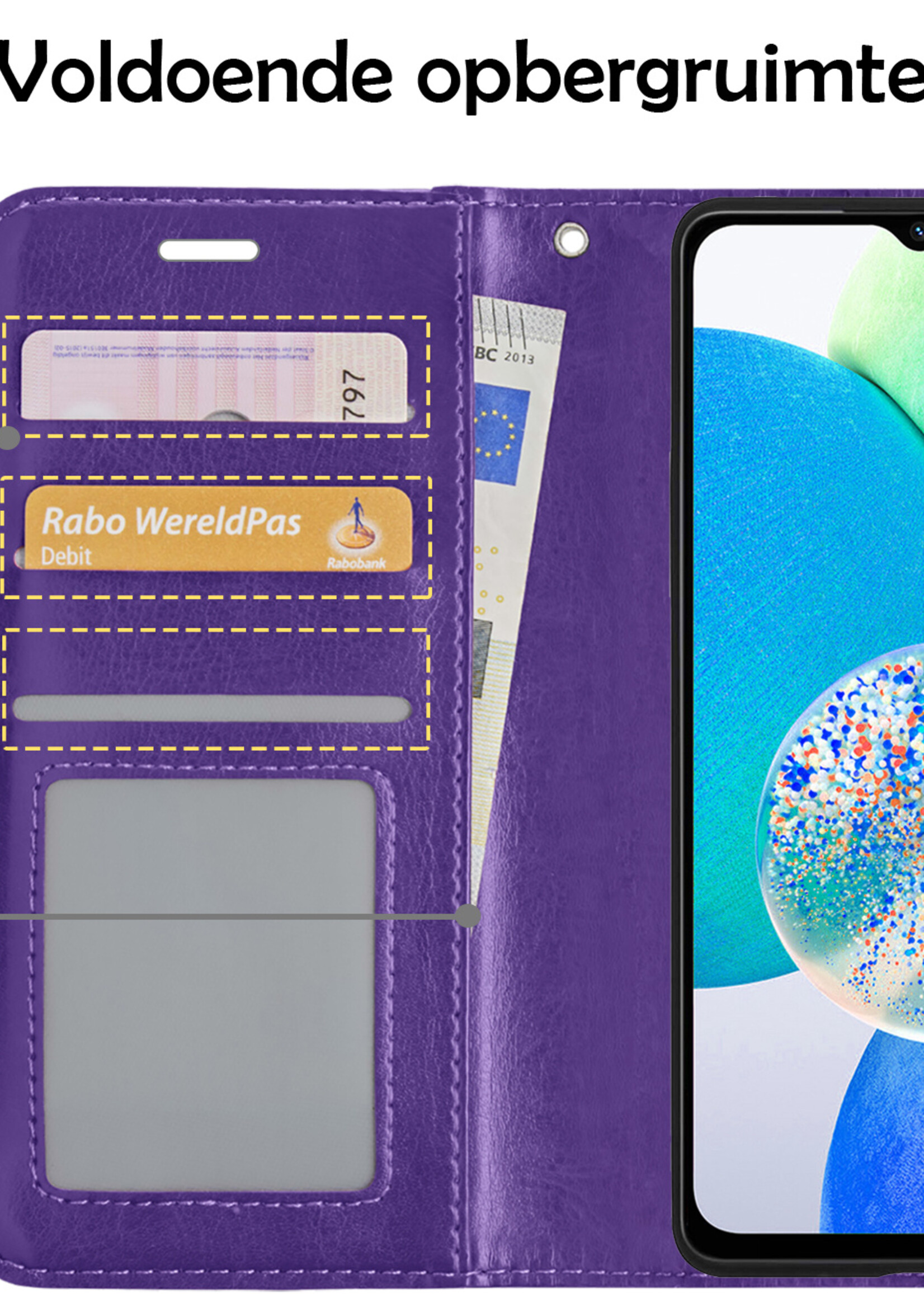 LUQ Hoesje Geschikt voor Samsung A14 Hoesje Book Case Hoes Wallet Cover - Hoes Geschikt voor Samsung Galaxy A14 Hoesje Bookcase Hoes - Paars