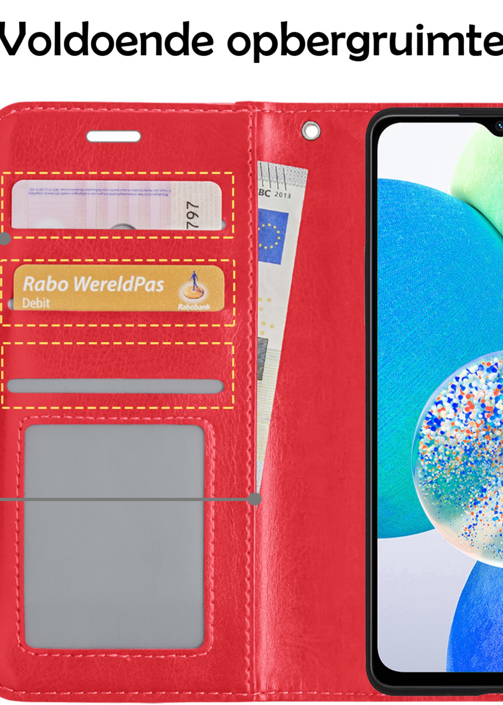 LUQ Hoesje Geschikt voor Samsung A14 Hoesje Book Case Hoes Wallet Cover - Hoes Geschikt voor Samsung Galaxy A14 Hoesje Bookcase Hoes - Rood